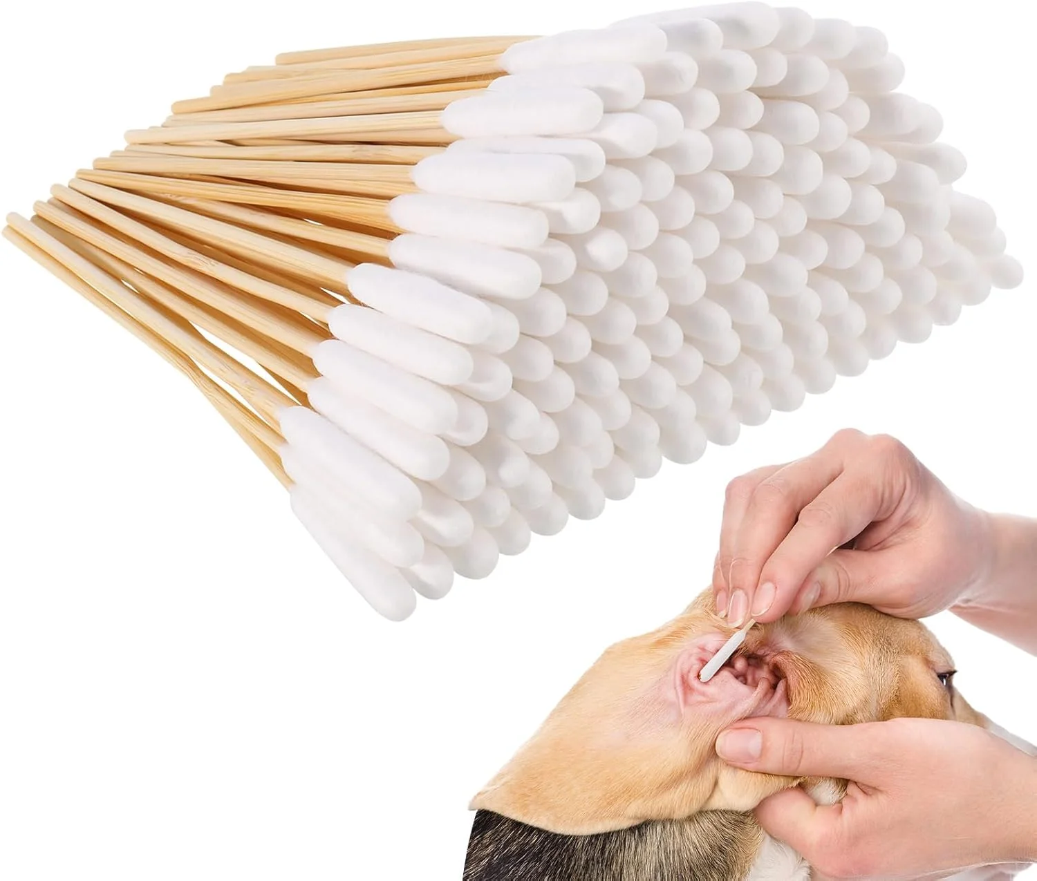 بسته 200 عددی گوش پاک کن پنبه ای سگ، تمیز کننده گوش حیوانات خانگی، 15 سانتی متر، چوب های تمیز کننده گوش برای حیوانات خانگی سگ، گربه (4 بسته)