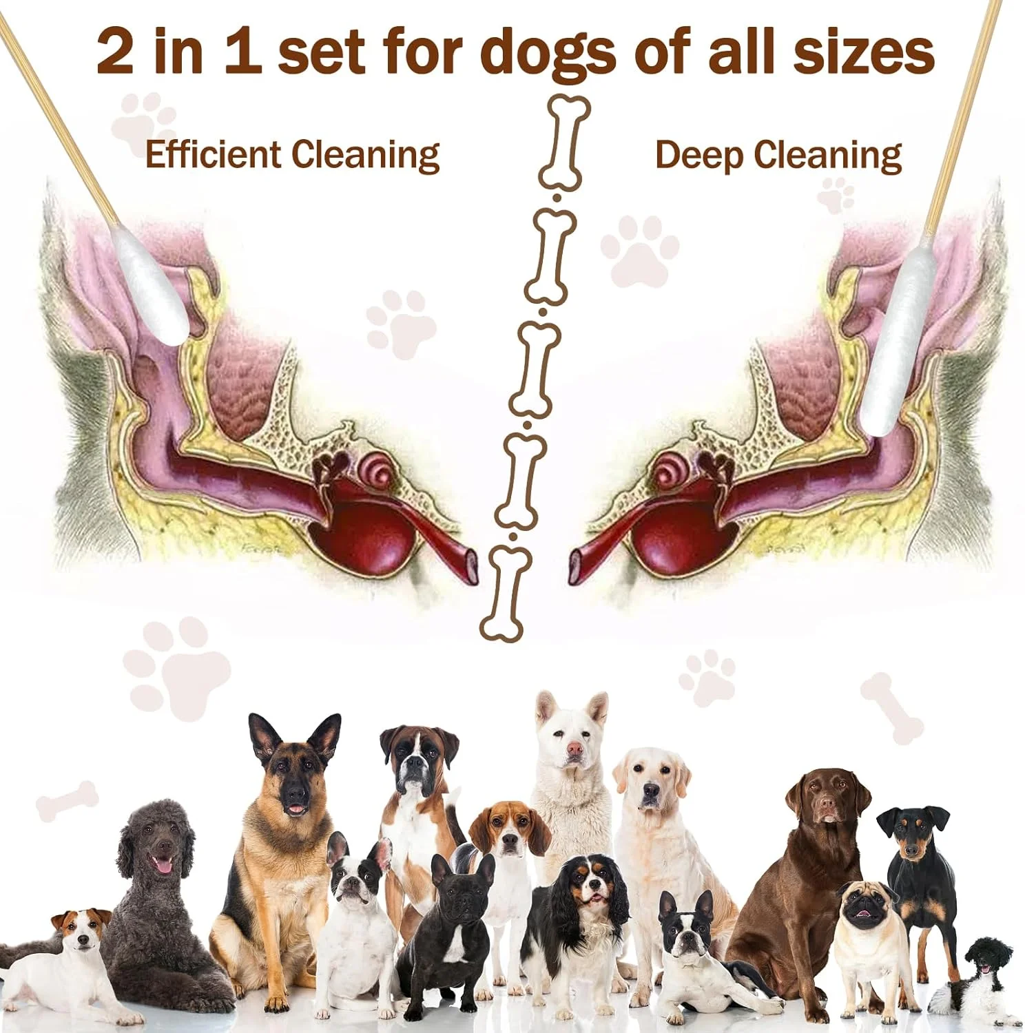 گوش پاک کن پنبه ای 15 سانتی متری eyxformula برای تمیز کردن حیوانات خانگی، دسته بامبو، لوازم محلول تمیز کننده گوش حیوانات خانگی برای سگ و گربه