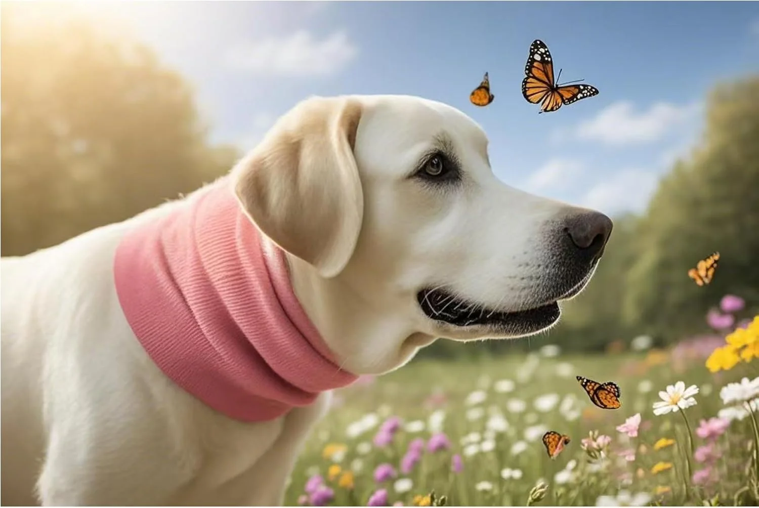 گرمکن گردن سگ، روکش سر و گوش حیوانات خانگی برای کاهش اضطراب - حذف نویز برای آتش بازی، رعد و برق، آرایش حیوانات خانگی و خشک کردن با فشار (صورتی M)