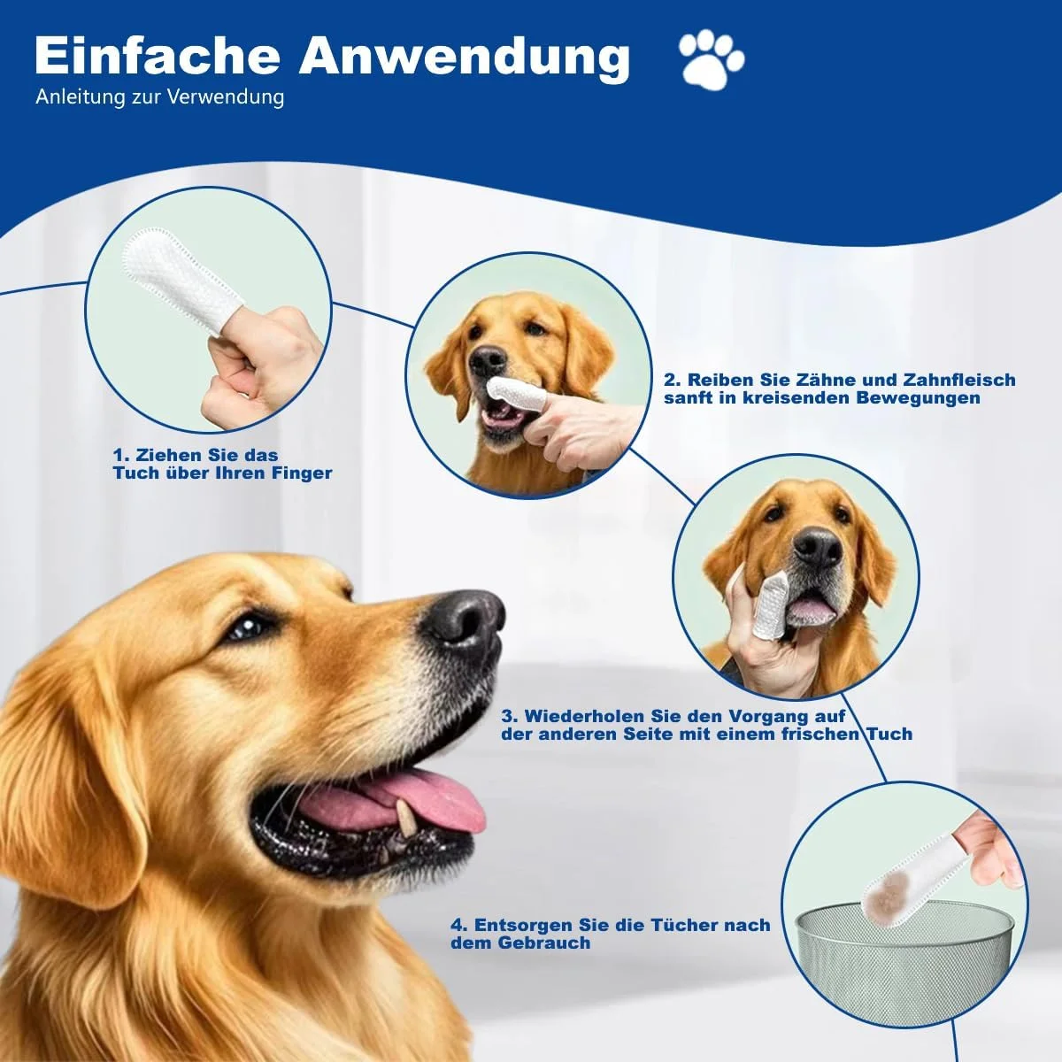 پدهای انگشتی مراقبت از گوش سگ و گربه بسته 50 عددی - تمیز کننده گوش سگ - پدهای انگشتی یکبار مصرف برای تمیز کردن گوش، چانه و چشم، تمیز کننده گوش سگ - تمیز کننده گوش کاربردی سگ (SJZT-1-50pcs)