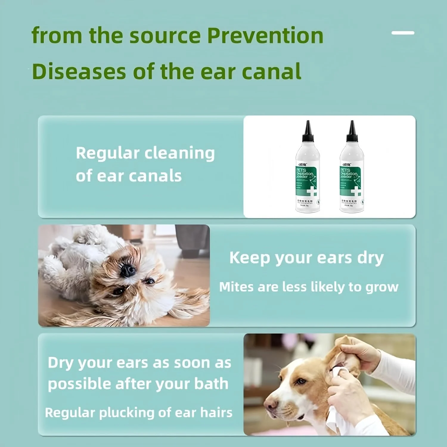 پودر تمیز کننده گوش حیوانات خانگی - پودر از بین برنده موی گوش - گوش های حیوان خانگی خود را تمیز و سالم نگه دارید (A)