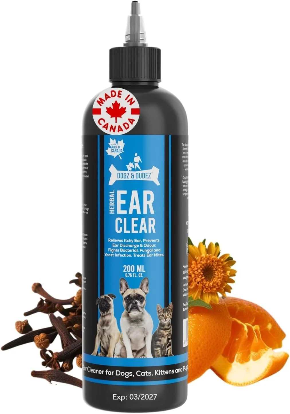 محلول پاک کننده گوش گیاهی سگ و حیوانات خانگی Dogz & Dudez ۲۰۰ میلی لیتر | تسکین خارش گوش، تکان دادن سر، جلوگیری از ترشحات و بوی بد گوش، مبارزه با عفونت های باکتریایی، قارچی و مخمری، درمان کنه گوش