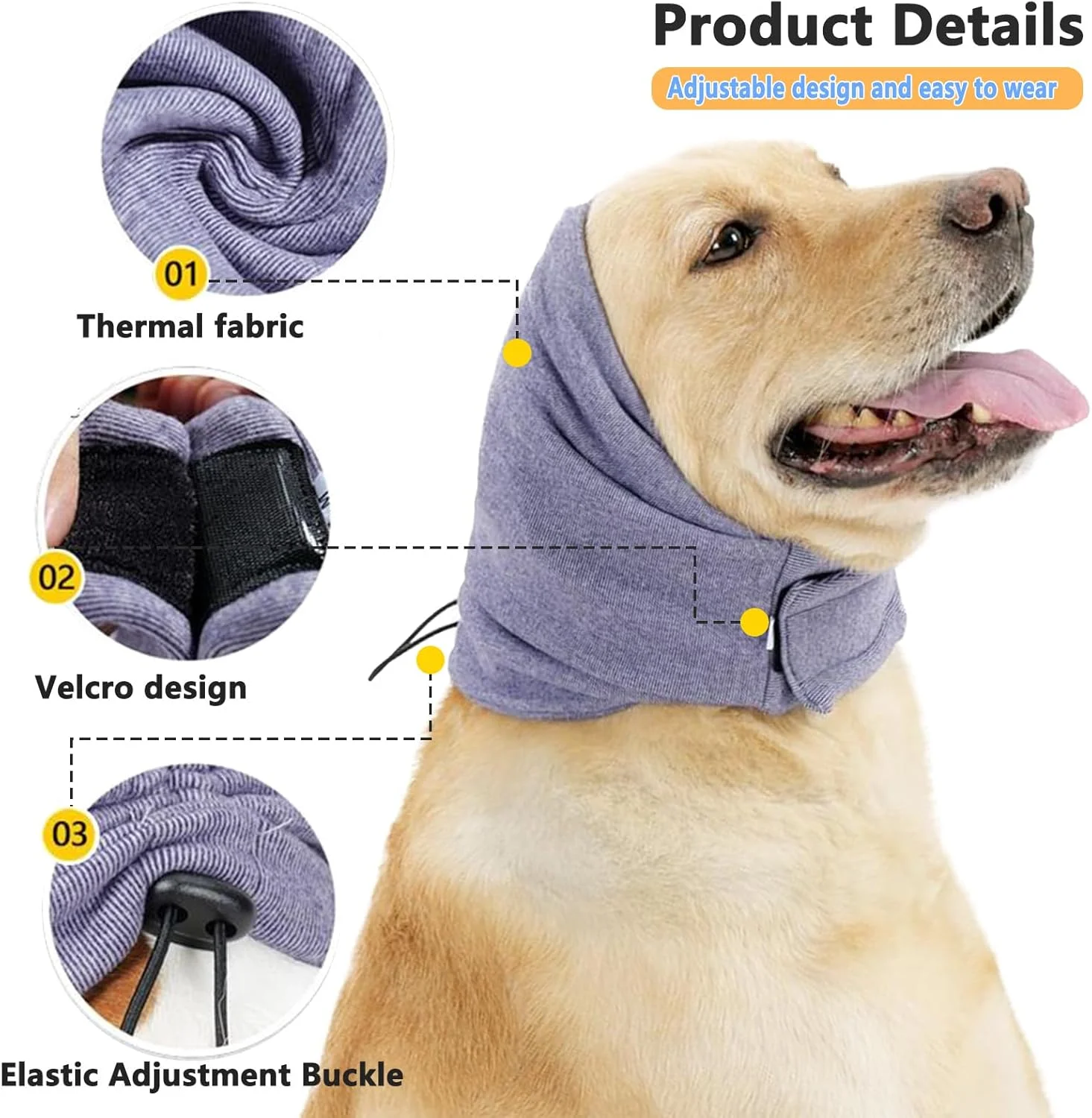 اسنود سگ، گرم کننده گردن و گوش، کلاه آرامش بخش، گرم کننده قابل تنظیم برای کاهش صدا، محافظ گوش سگ برای تسکین اضطراب (بنفش، M)