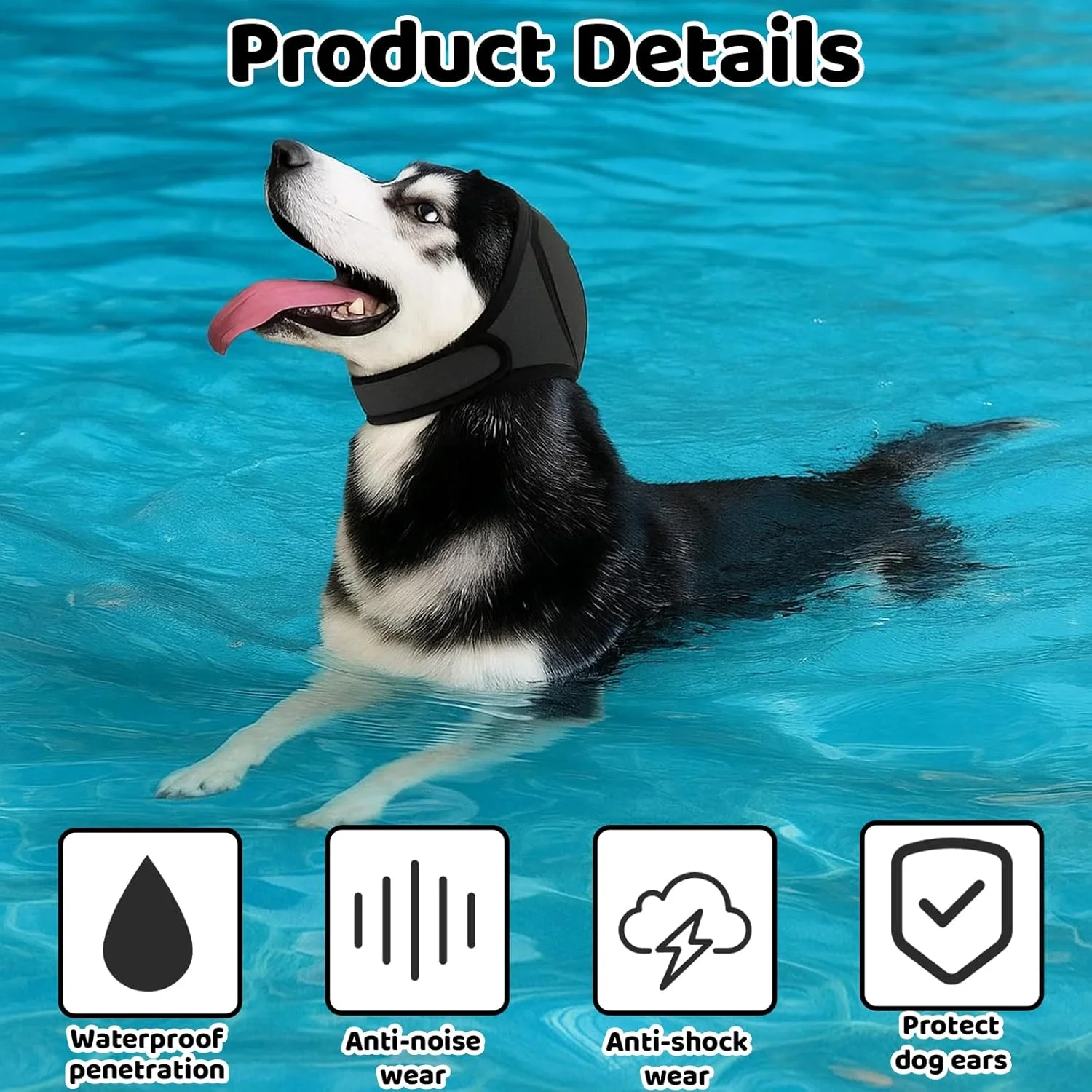 محافظ گوش سگ، اسنود سگ قابل تنظیم برای محافظت در برابر سر و صدا، محافظ گوش ضد آب سگ برای شنا و کاهش اضطراب، پوشش راحت گوش برای سگ های با گوش های حساس، مشکی، سایز M