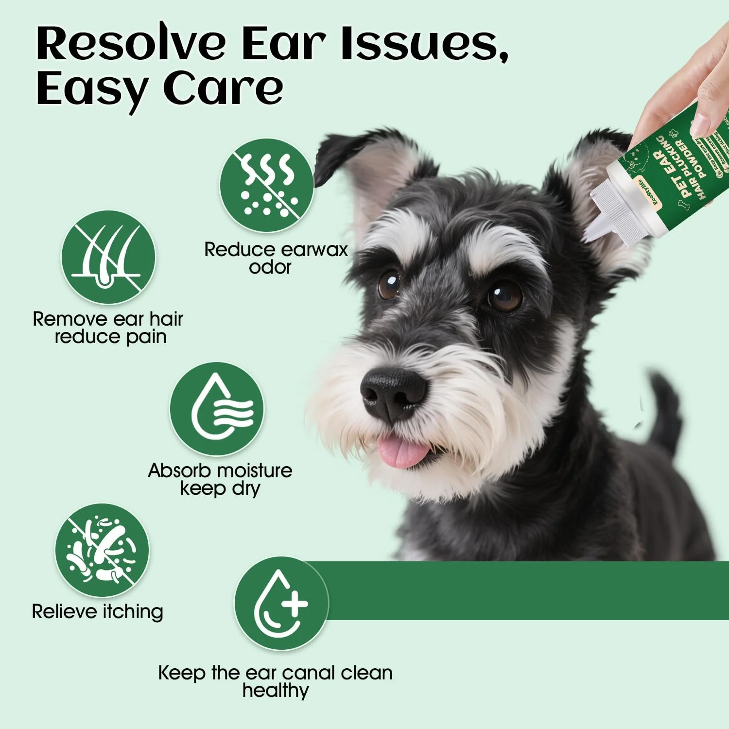 ابزار اصلاح موی گوش سگ - پودر گوش 30 گرمی، هموستات 5.5 اینچی و موزن برقی گوش سگ، تسکین ایمن و موثر خارش، جرم و بو - مراقبت ویژه برای نژادهای مستعد مشکلات گوش