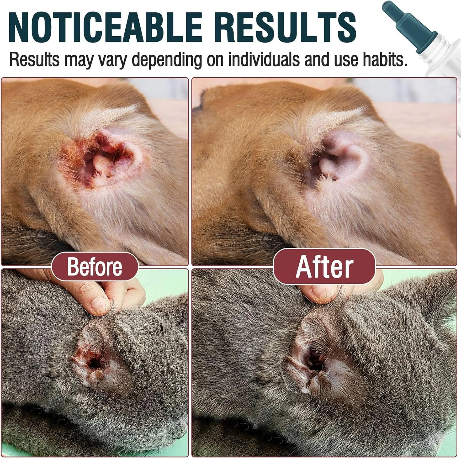 قطره درمان عفونت گوش سگ، پاک کننده گوش سگ برای کمک به از بین بردن جرم و بو برای گربه ها و سگ ها، محلول پاک کننده گوش