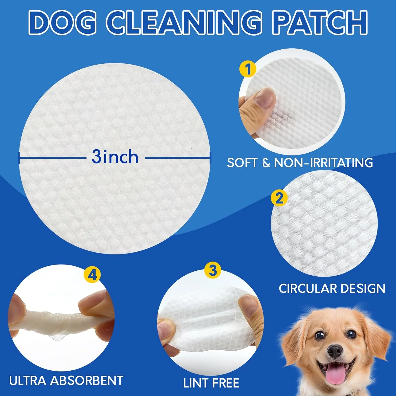 لوازم نظافت سگ - گوش پاک کن های بزرگ پنبه ای و پدهای تمیز کننده گوش سگ، گوش پاک کن های بلند برای نظافت سگ، بدون پرز و بسیار جاذب، بادوام، با حس نرمی، تمیز کردن آسان برای نقاط دور از دسترس