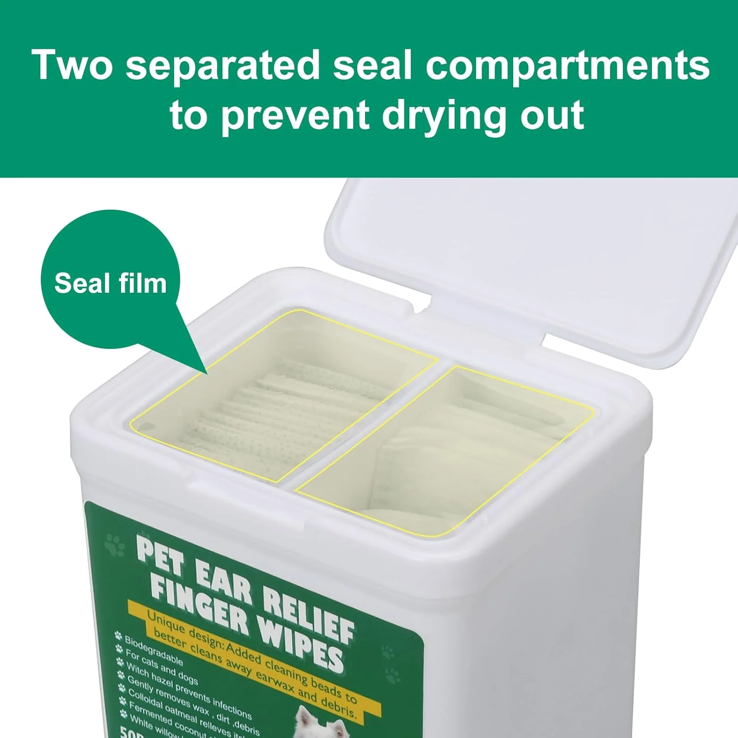 دستمال مرطوب تمیز کننده گوش سگ، 100 عدد دستمال مرطوب زیست تخریب پذیر با بافت مخصوص، محلول تمیز کننده گوش سگ، جلوگیری از تکان دادن سر، خارش و جرم گوش