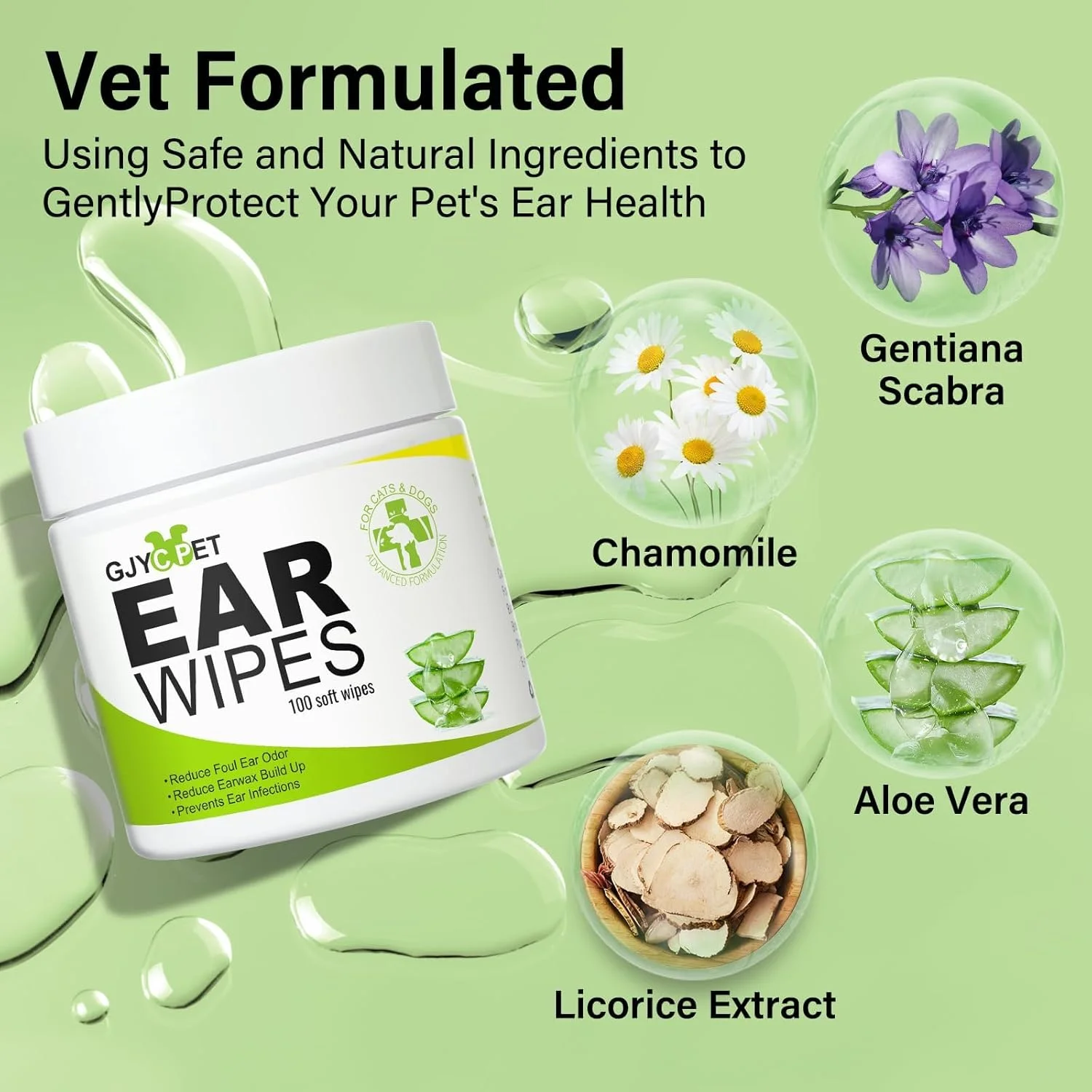 دستمال مرطوب تمیز کننده گوش سگ و گربه، کنترل کننده بو، 100 عدد، از بین برنده بو و آلودگی از گوش سگ