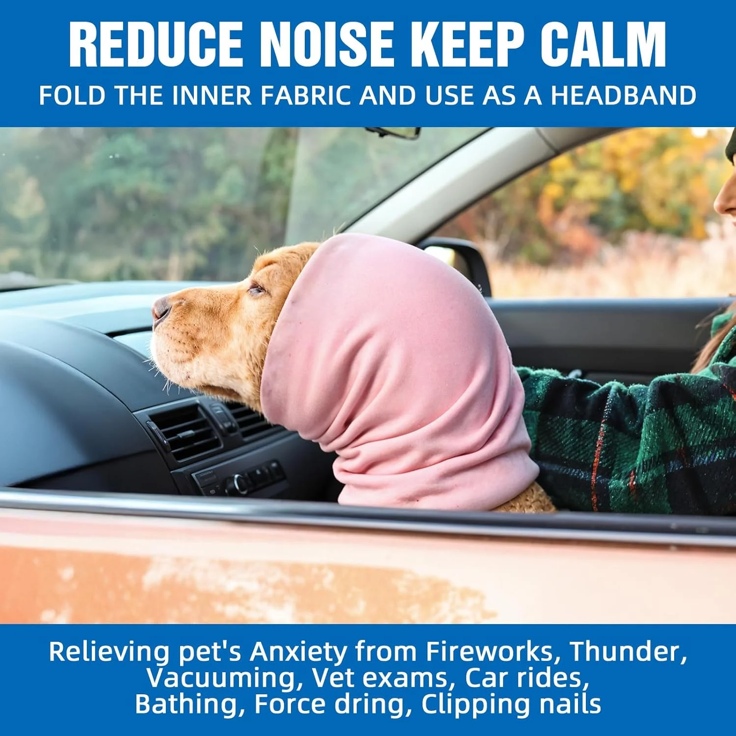 روگوشی سگ برای حمام، روگوشی صورتی سگ برای کاهش اضطراب، گوش گیر آرامش بخش سگ، هدبند محافظ سر برای خشک کردن و آرایش گربه و سگ (بزرگ)