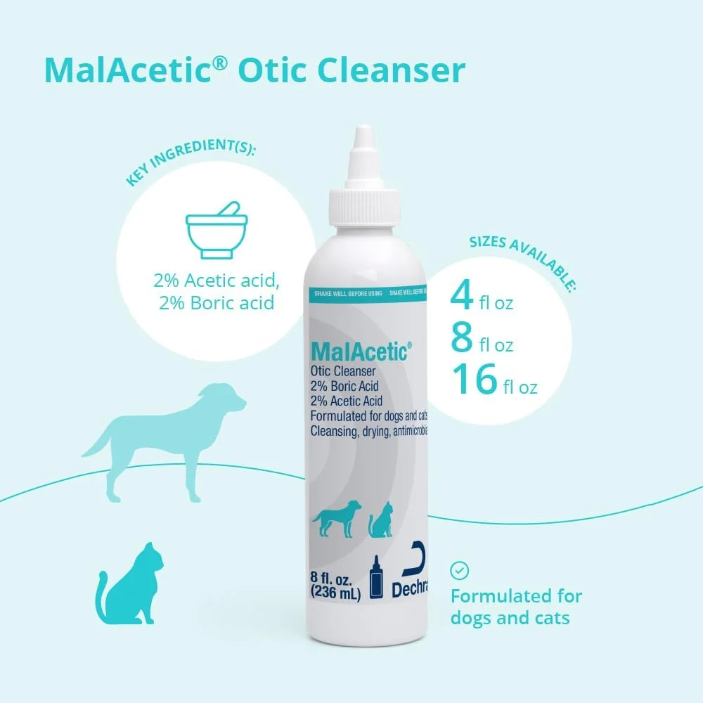 محلول شستشوی گوش دچرا Malacetic Otic برای سگ ها و گربه ها، 236 میلی لیتر
