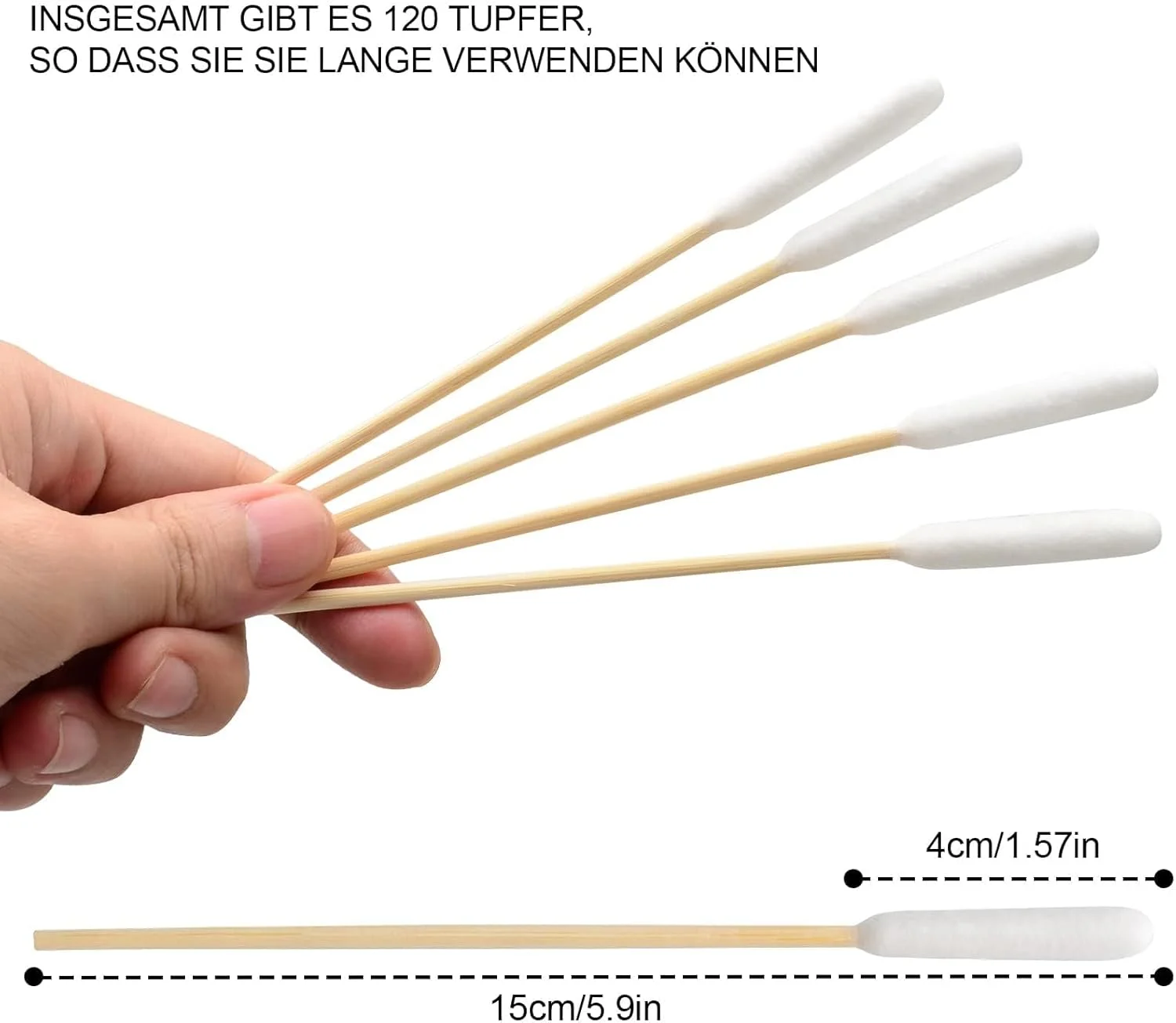 بسته ۱۲۰ عددی پاک کننده گوش سگ، چوبی، مناسب حیوانات خانگی، چوب های تمیز کننده گوش، پدهای پنبه ای بلند، مناسب سگ، گربه و سایر حیوانات خانگی، ۱۵ سانتی متر