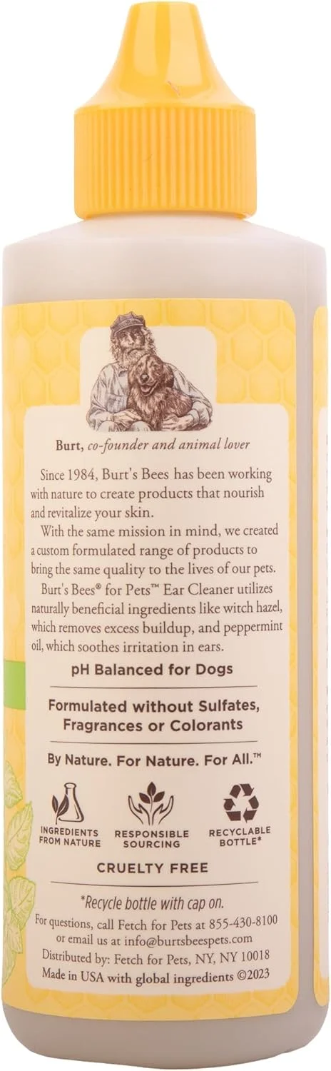 محلول پاک کننده گوش سگ Burt's Bees حاوی نعناع فلفلی و فندق افسونگر، فرمولاسیون 99.7% منشاء طبیعی، پاک کننده گوش سگ، محلول تمیز کننده گوش سگ، 118 میلی لیتر