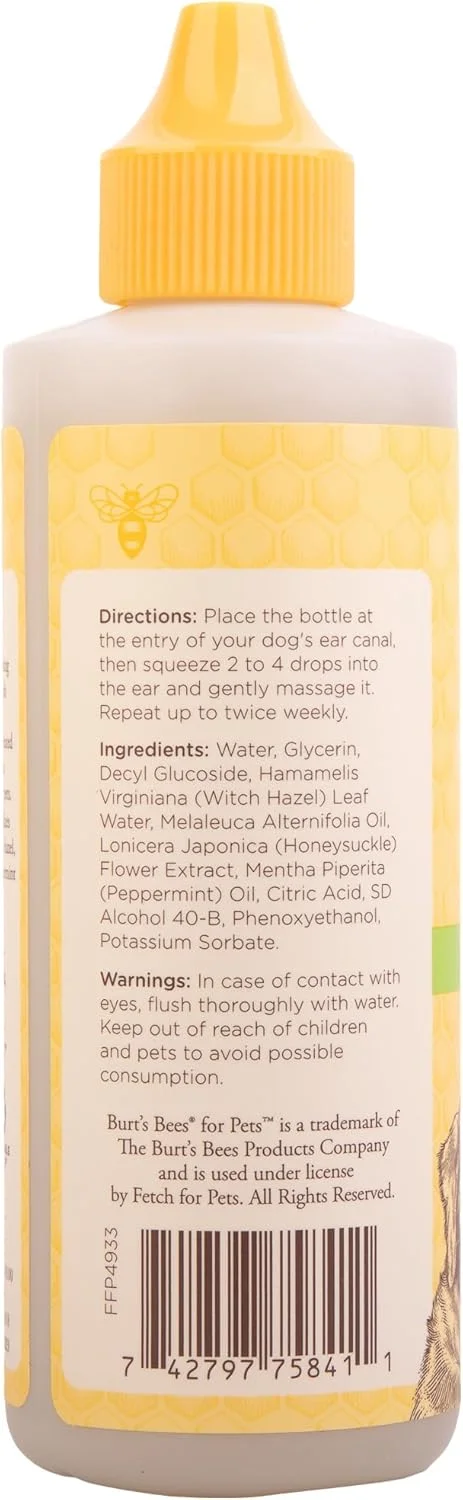 محلول پاک کننده گوش سگ Burt's Bees حاوی نعناع فلفلی و فندق افسونگر، فرمولاسیون 99.7% منشاء طبیعی، پاک کننده گوش سگ، محلول تمیز کننده گوش سگ، 118 میلی لیتر