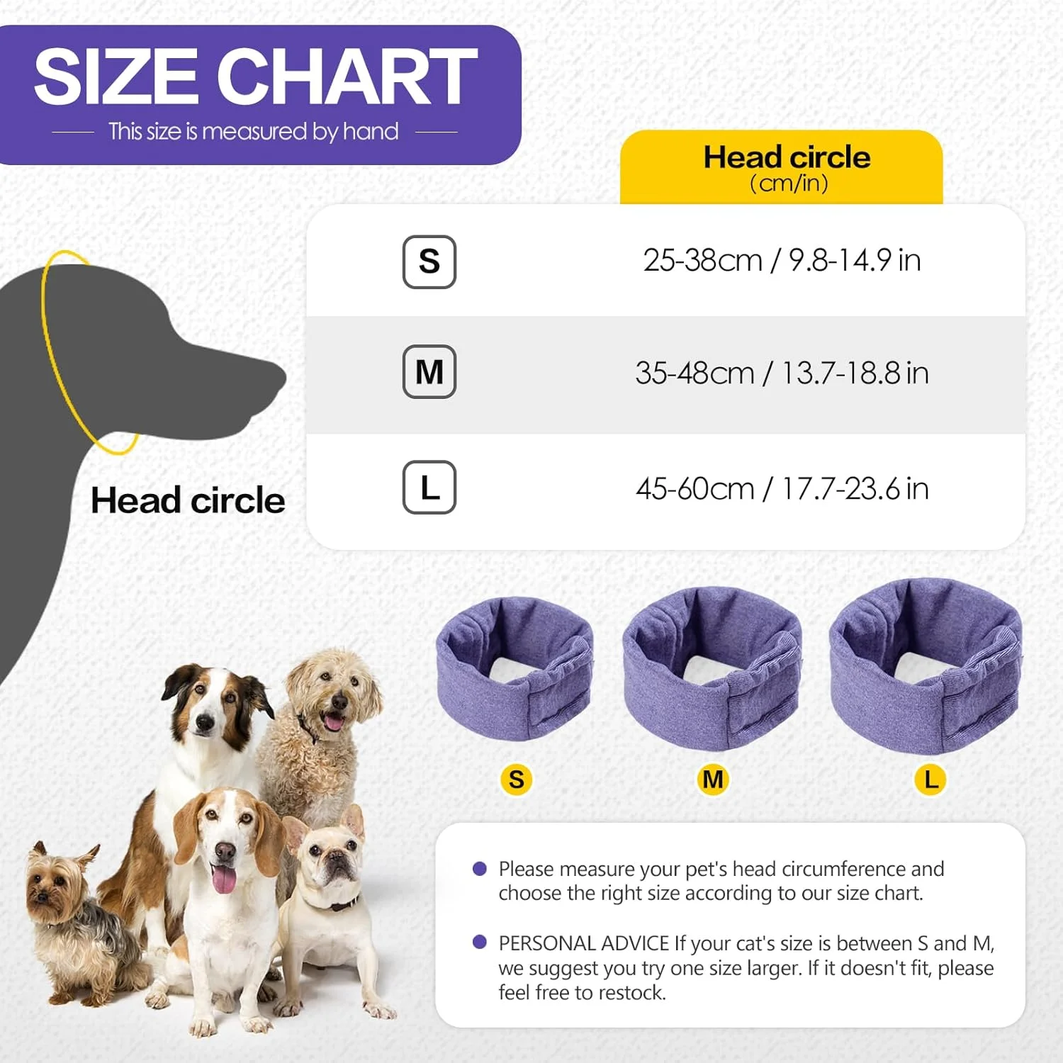 محافظ گوش سگ برای کاهش اضطراب، کلاه آرامش بخش سگ قابل تنظیم برای نظافت و خشک کردن حمام، محافظ گوش گربه و سگ (L، بنفش)