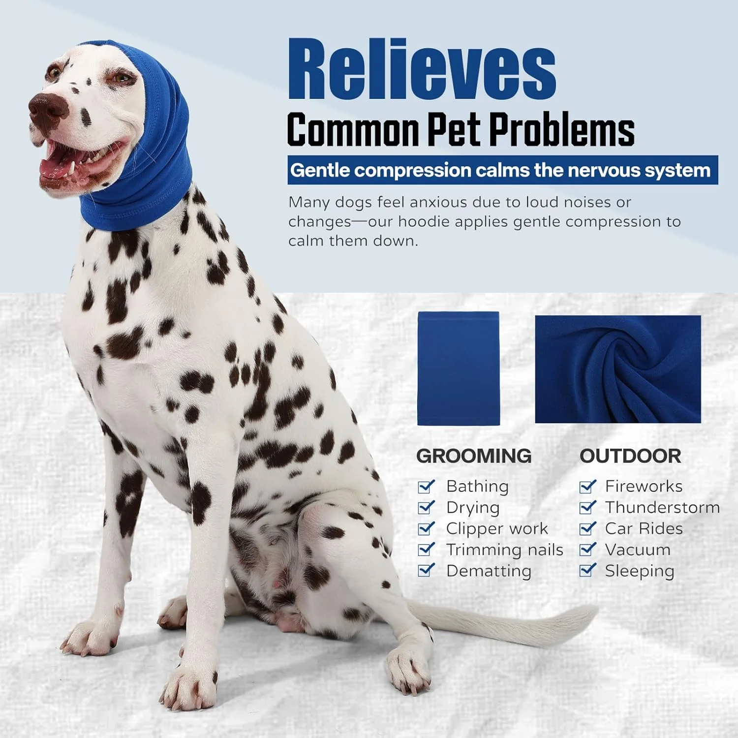 هودی آرامش بخش سگ، پوشش سر بی صدا، آستین، تسکین اضطراب/محافظت در برابر صدا - آرایش - رعد و برق - آتش بازی