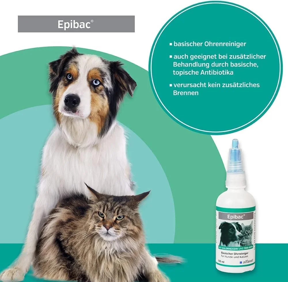 محلول پاک کننده گوش آلفاوت مدل Epibac Basic حاوی کلرهگزیدین و Tris-EDTA، 100 میلی لیتر - مناسب برای تمیز کردن گوش قبل از استفاده از آنتی بیوتیک، 100 میلی لیتر