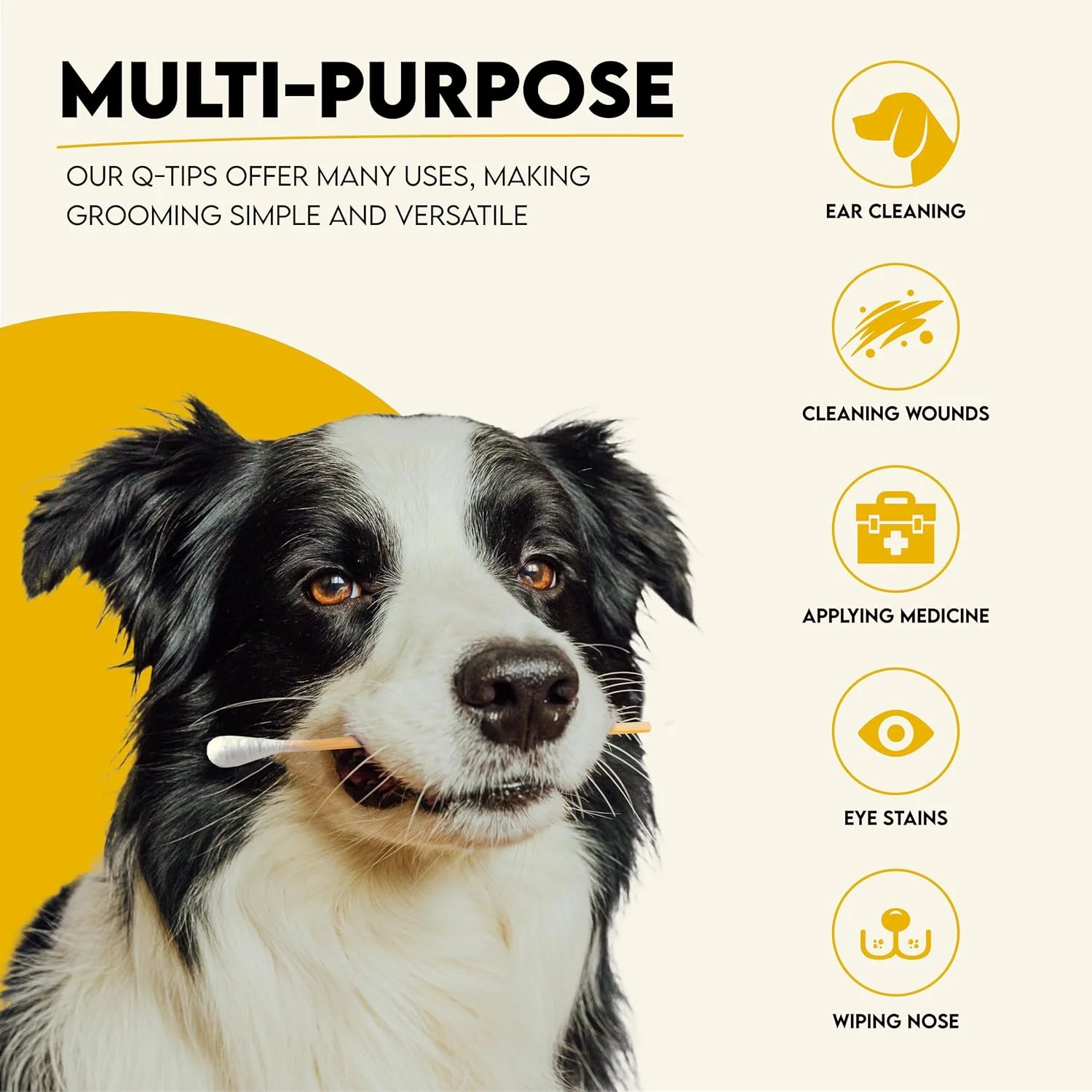 گوش پاک کن 15 سانتی متری برای تمیز کردن گوش سگ، فوق العاده پهن - گوش پاک کن سازگار با محیط زیست برای گربه ها و سگ ها - 100٪ بامبو ارگانیک و پنبه - 100 عدد