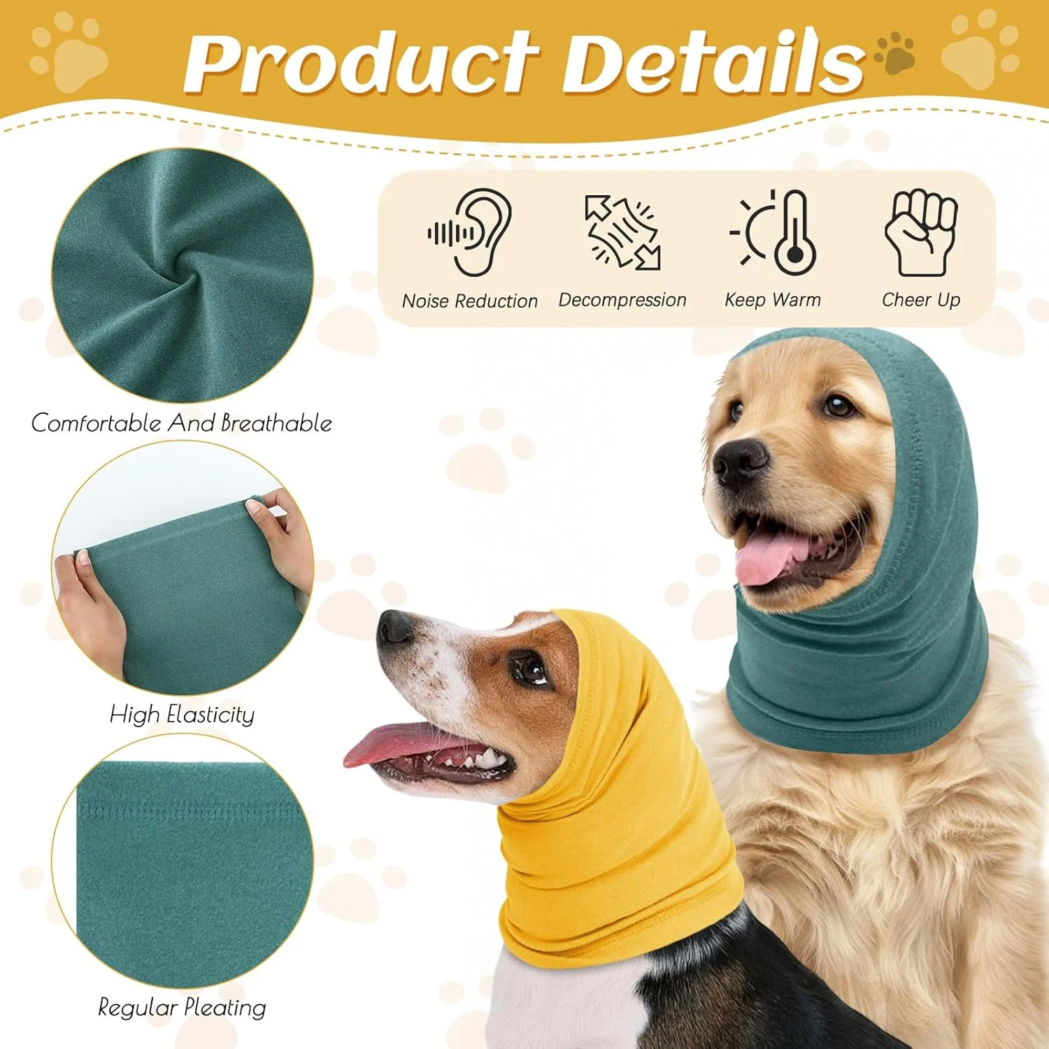 2 عدد هودی آرامش بخش سگ، روگوشی قابل تنظیم، پوشش کشی گوش سگ برای صدا، گوش های آرام برای سگ ها برای رعد و برق، آتش بازی، ویزیت دامپزشکی (آبی، زرد L)
