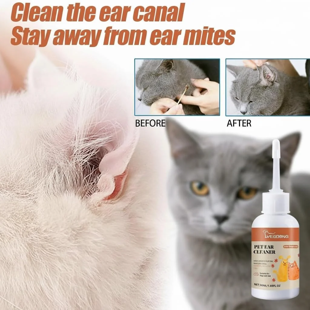قطره پاک کننده گوش حیوانات خانگی 50 میلی لیتری، مراقبت ملایم گوش برای سگ ها و گربه ها، از بین برنده کثیفی، جرم و بو