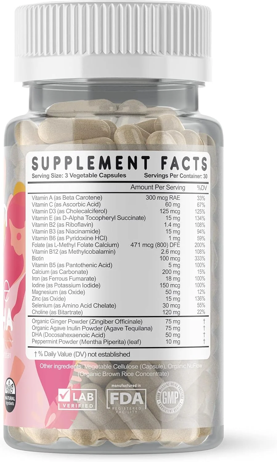 مکمل غذایی دوران بارداری Feed Mom & Me + DHA، حاوی ۲۲ ویتامین و ماده معدنی برای رشد کودک و تغذیه مادر: فولات، سلنیوم، آهن، کولین، ویتامین C، D3، کلسیم، فاقد گلوتن و سویا، غیر تراریخته، تامین نیاز ۳۰ روز