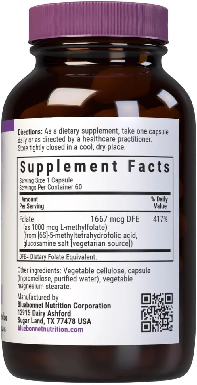 متیل فولات ۱۰۰۰ میکروگرم BlueBonnet Nutrition، برای انرژی، خلق و خو و سلامت دوران بارداری*، غیر GMO، وگان، دارای گواهی کوشر، بدون گلوتن، 60 کپسول گیاهی، 60 سروینگ متیل فولات ۱۰۰۰ میکروگرم BlueBonnet Nutrition، برای انرژی، خلق و خو و سلامت دوران بارداری*، غیر GMO، وگان، دارای گواهی کوشر، بدون گلوتن، 60 کپسول گیاهی، 60 سروینگ