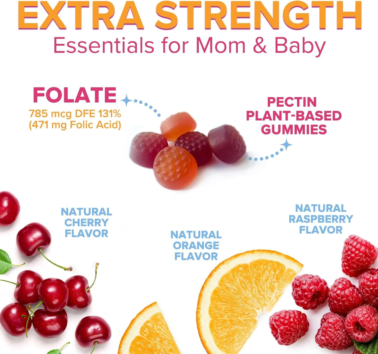 پاستیل اسید فولیک برای زنان 785 میکروگرم، ویتامین های ضروری دوران بارداری برای مادر و نوزاد، مکمل فولیک اسید گیاهی، ویتامین ب9 جویدنی با قدرت فوق العاده، قبل، در حین و بعد از بارداری - 120 پاستیل