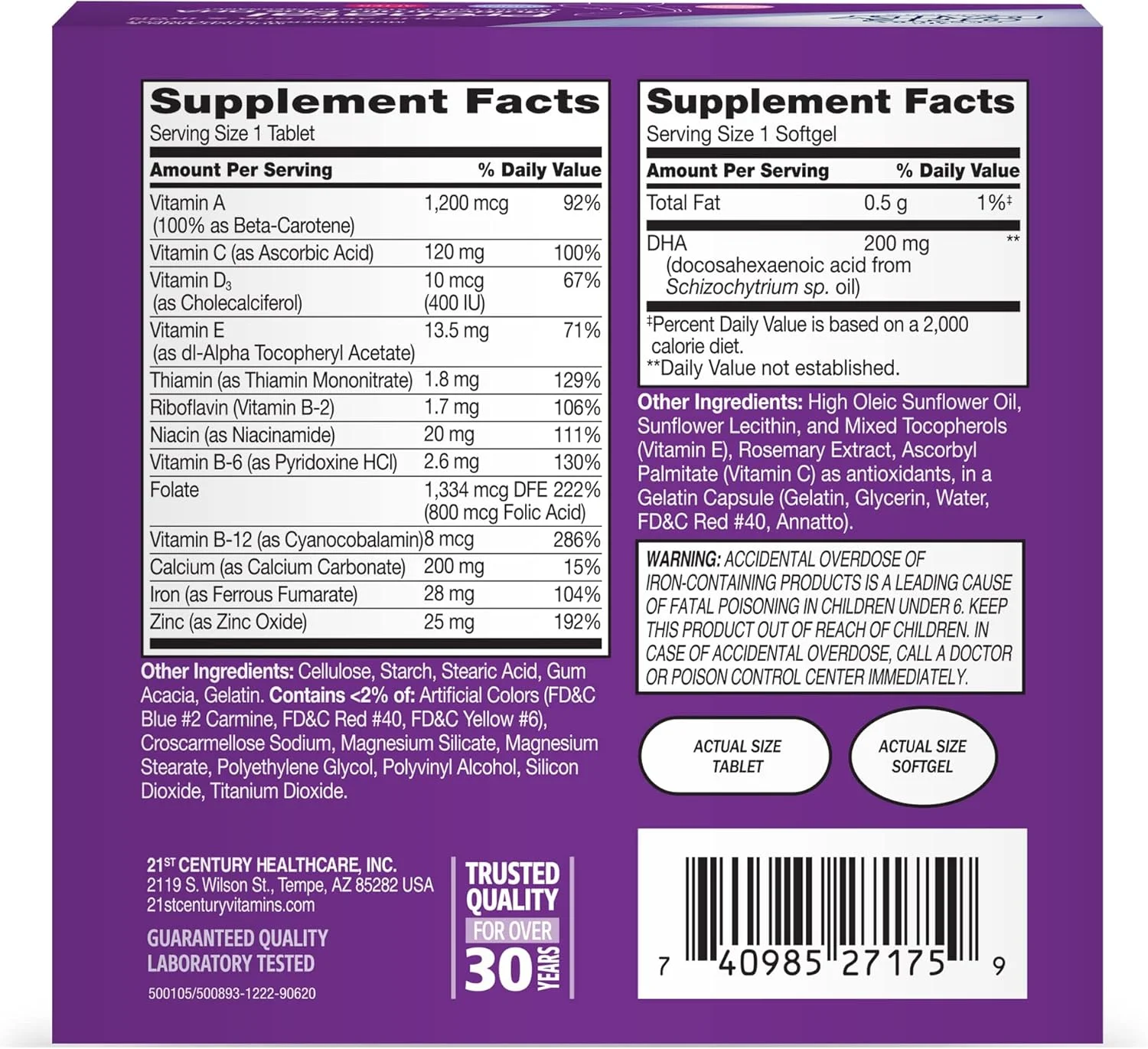 مولتی ویتامین/مینرال دوران بارداری به همراه DHA، 60 قرص / 60 سافت ژل، بسته 2 عددی مولتی ویتامین/مینرال دوران بارداری به همراه DHA، 60 قرص / 60 سافت ژل، بسته 2 عددی