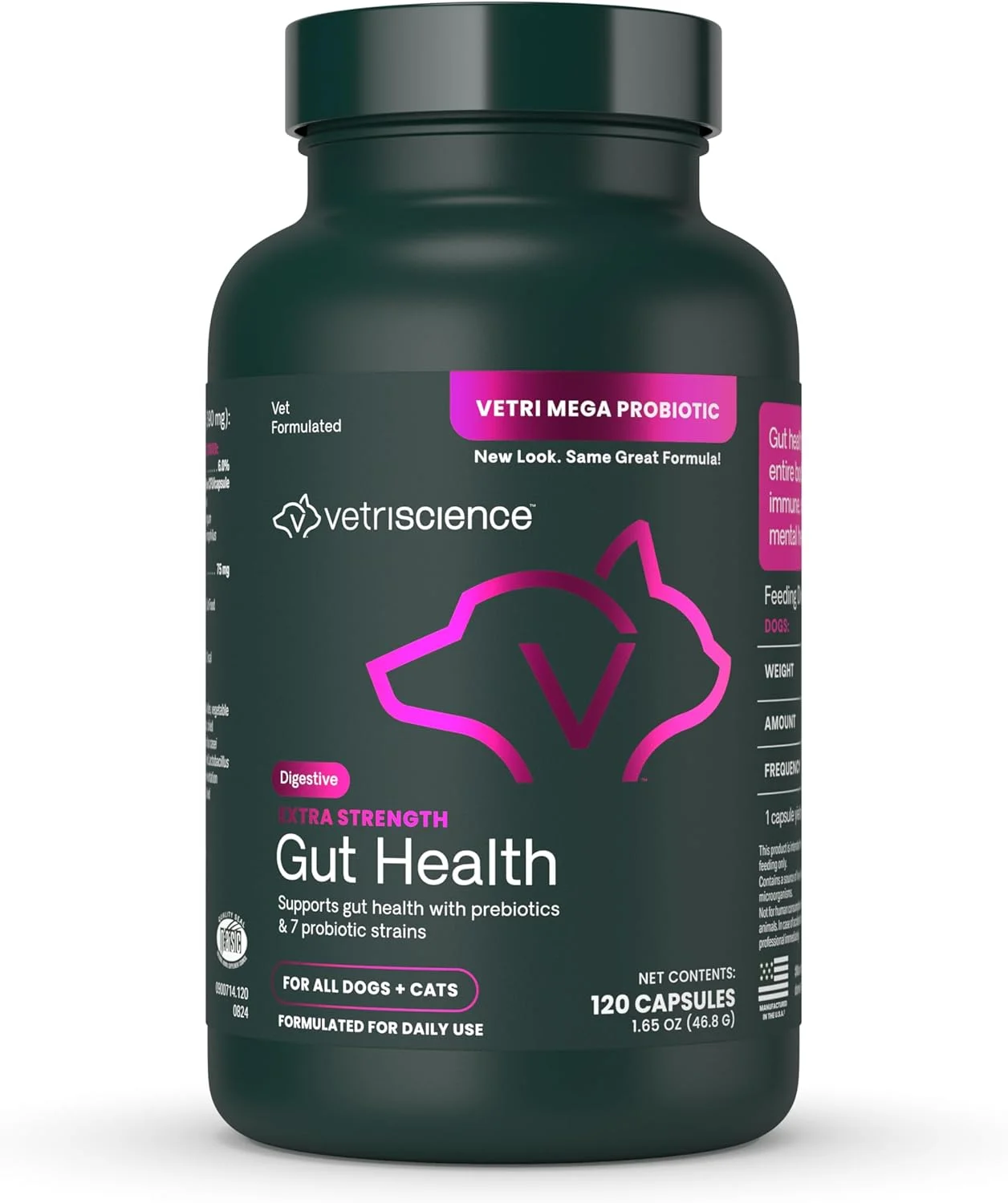 VetriScience Vetri Mega Probiotics برای سگ و گربه، 7.5 میلیارد CFU – پروبیوتیک 8 سویه برای سلامت دستگاه گوارش، سلامت روده، پشتیبانی از سیستم ایمنی و آلرژی های فصلی – 120 کپسول