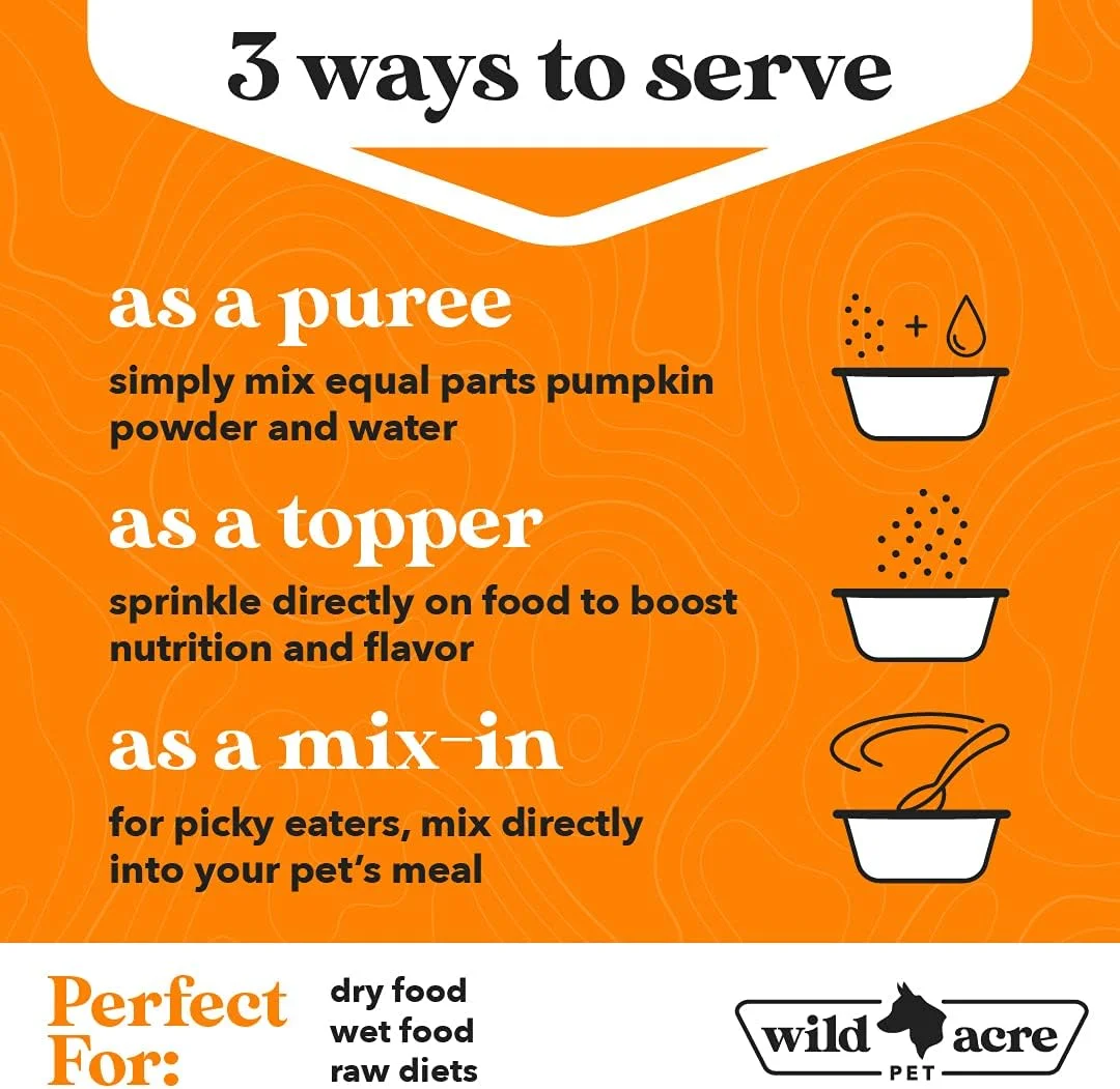 پودر کدو تنبل Wild Acre برای سگ ها - خداحافظی با اسهال و مشکلات گوارشی! - مکمل غذایی پوره خوشمزه - مکمل فیبر برای سگ ها و گربه ها به همراه پری بیوتیک، 230 گرم