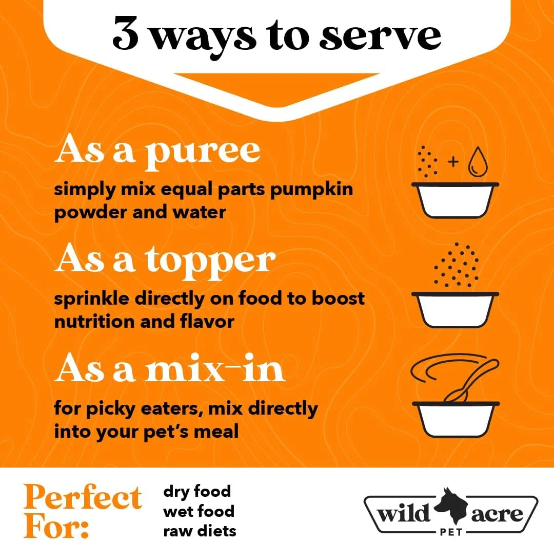 پودر کدو تنبل Wild Acre برای سگ ها - خداحافظی با اسهال و مشکلات گوارشی! - پوره خوشمزه یا مکمل غذایی - مکمل فیبر برای سگ ها با پری بیوتیک، 450 گرم