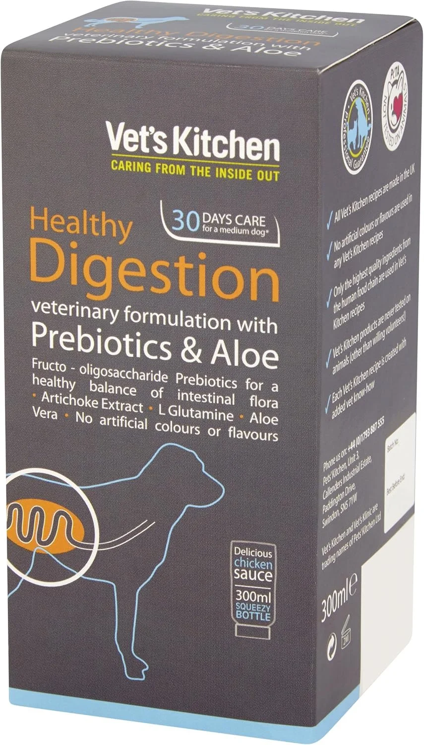 مکمل غذایی برای هضم سالم حیوانات خانگی، حاوی پری‌بیوتیک و آلوئه ورا، ۳۰۰ میلی‌لیتر