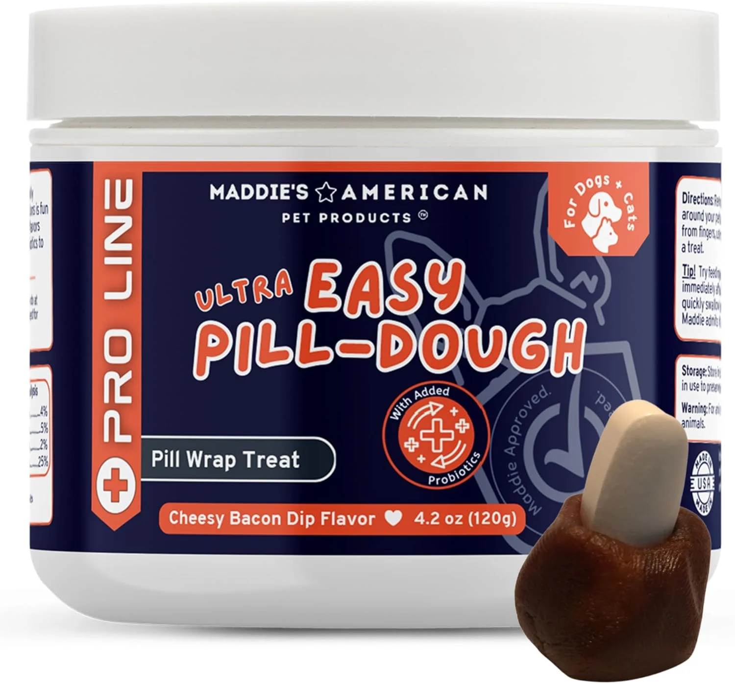 خمیر تشویقی بسیار آسان برای پنهان کردن قرص و دارو با پروبیوتیک - ایجاد یک پاکت سفارشی برای پنهان کردن داروهای حیوانات خانگی - سری پرو (1 بسته، طعم پنیر)