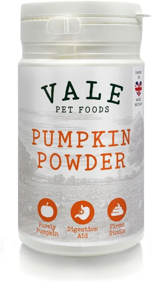 پودر کدو تنبل خالص غذای سگ Vale Pet Foods، 200 گرم - مکمل طبیعی و کمک کننده گوارشی با فیبر بالا برای تغذیه، مدفوع سفت، تسکین، لیسیدن و موارد دیگر - به صورت خشک یا مرطوب برای خمیر پوره بپاشید