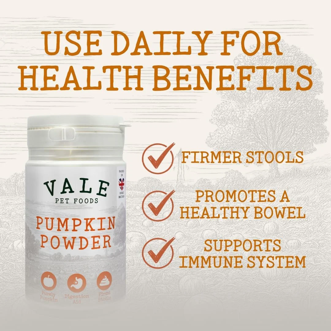 پودر کدو تنبل خالص غذای سگ Vale Pet Foods، 200 گرم - مکمل طبیعی و کمک کننده گوارشی با فیبر بالا برای تغذیه، مدفوع سفت، تسکین، لیسیدن و موارد دیگر - به صورت خشک یا مرطوب برای خمیر پوره بپاشید پودر کدو تنبل خالص غذای سگ Vale Pet Foods، 200 گرم - مکمل طبیعی و کمک کننده گوارشی با فیبر بالا برای تغذیه، مدفوع سفت، تسکین، لیسیدن و موارد دیگر - به صورت خشک یا مرطوب برای خمیر پوره بپاشید