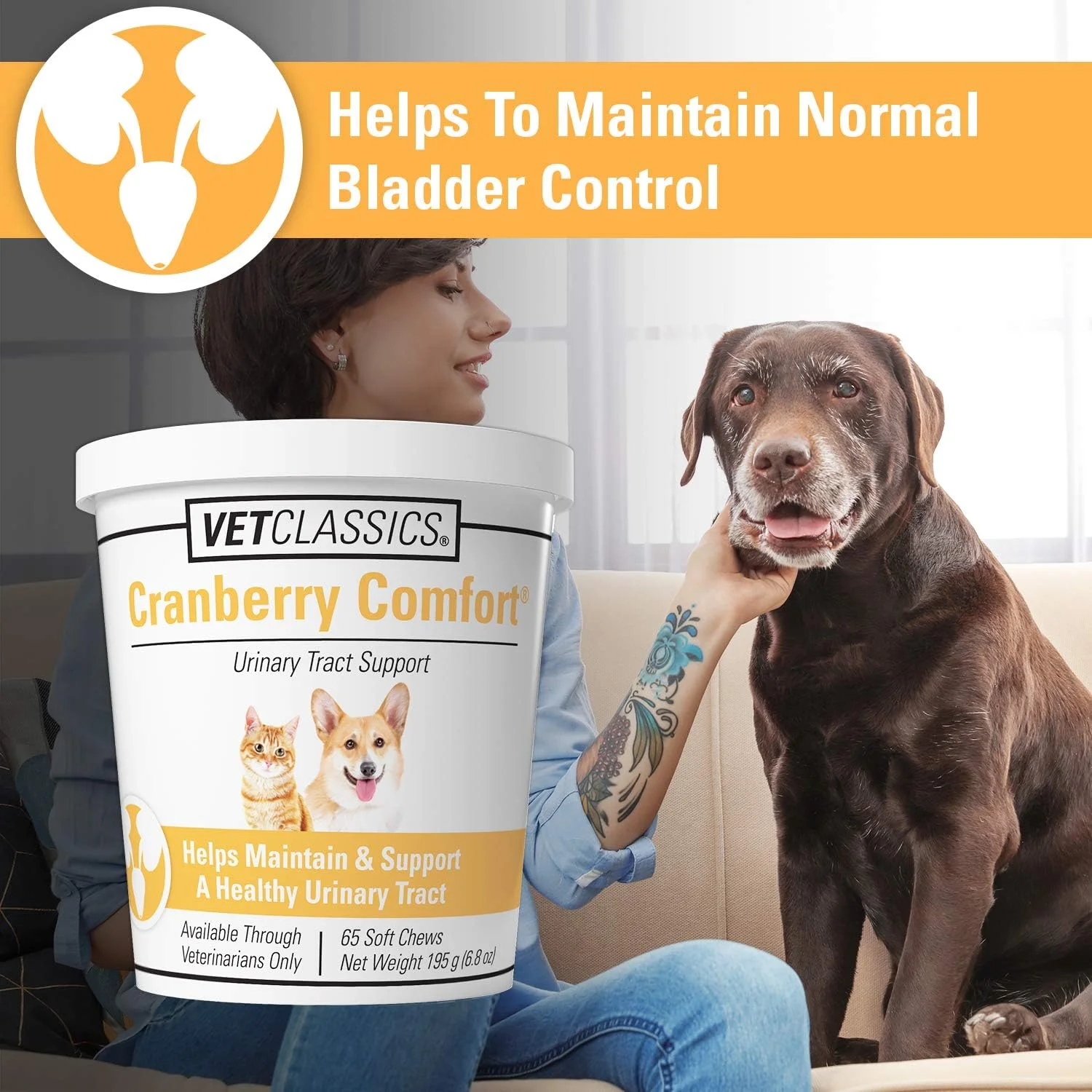 مکمل غذایی حیوانات خانگی برای دستگاه ادراری با عصاره کرن‌بری، مناسب سگ و گربه - حفظ سلامت مثانه سگ، کنترل مثانه گربه - مکمل های حیوانات خانگی برای بی اختیاری ادرار - 65 عدد جویدنی نرم