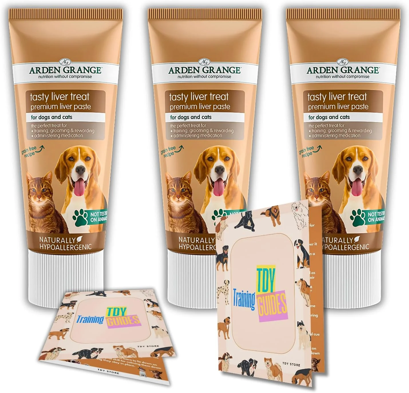 پک خمیر جگر آردن گرنج برای سگ و گربه - پاته سگ بدون غلات با جگر غنی از مواد مغذی - ایده آل برای آموزش، راه حل تجویز دارو، بسته 3 عددی 75 گرمی به همراه راهنمای آموزشی