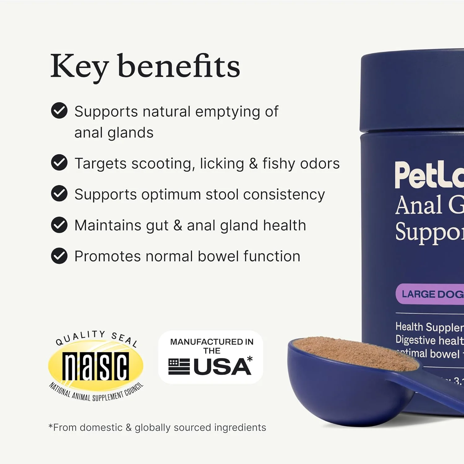 پودر تقویتی غدد سگ پت‌لب کو - پشتیبانی از سلامت غدد و بهبود قوام مدفوع - استفاده آسان - کمک به رفع مشکل کشیدن باسن روی زمین و بوی نامطبوع - مناسب برای سگ‌های بزرگ