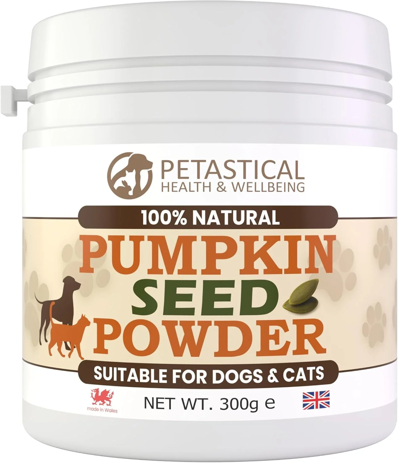 پودر تخم کدو تنبل برای سگ و گربه، مکمل غذایی طبیعی و سرشار از فیبر برای سلامت روده، هضم و پوشش بدن، 100% تخم کدو تنبل، ساخت انگلستان (300 گرم)