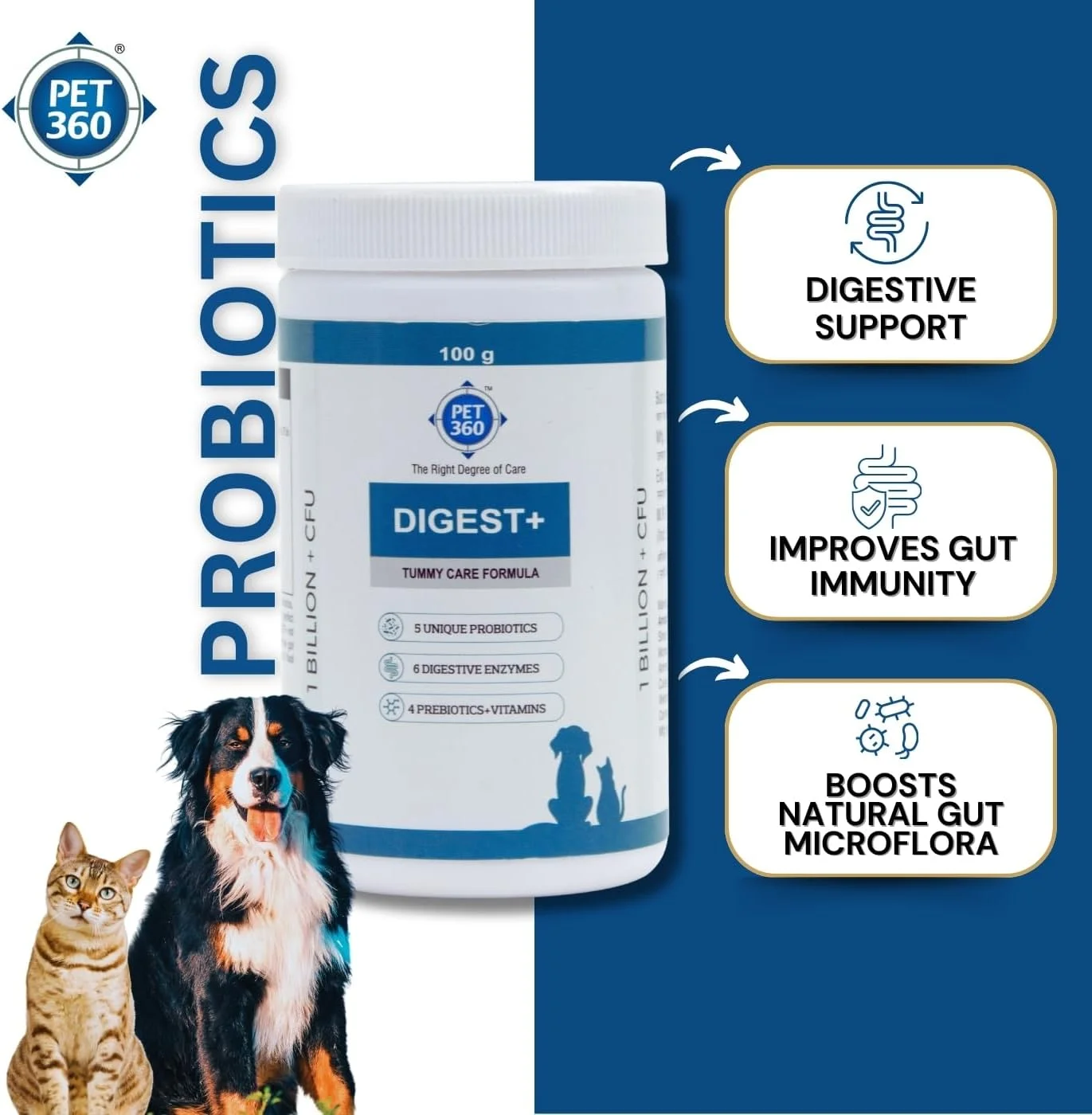 فرمول مراقبت از شکم Digest+ - 100 گرم | مکمل سلامت روده برای سگ ها و گربه ها | پروبیوتیک ها، پری بیوتیک ها، آنزیم های گوارشی و ویتامین ها برای بهبود هضم و ایمنی | مناسب برای همه نژادها فرمول مراقبت از شکم Digest+ - 100 گرم | مکمل سلامت روده برای سگ ها و گربه ها | پروبیوتیک ها، پری بیوتیک ها، آنزیم های گوارشی و ویتامین ها برای بهبود هضم و ایمنی | مناسب برای همه نژادها