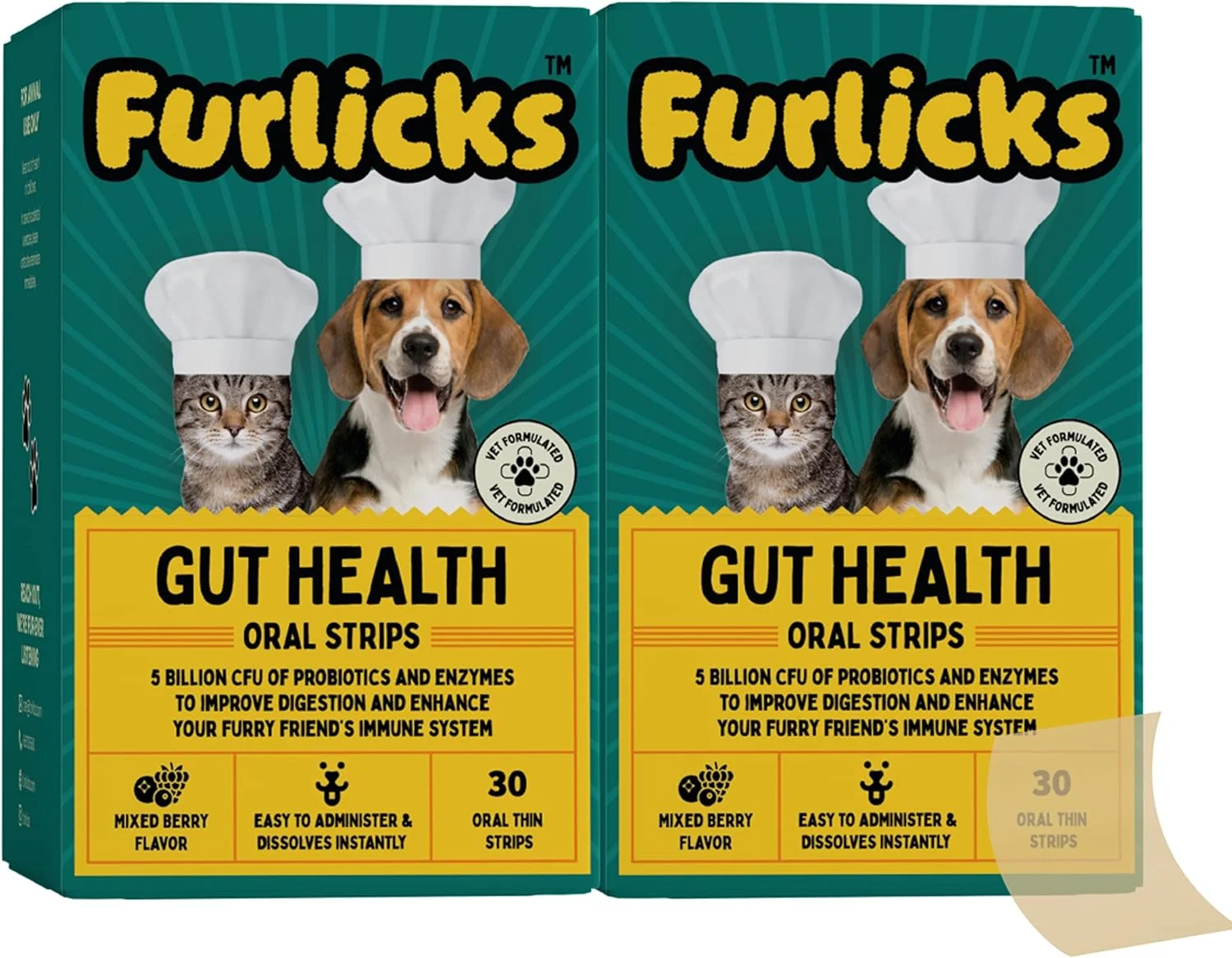مکمل سلامت روده Furlicks برای سگ ها و گربه ها | پروبیوتیک ها، پروتئاز، لیپاز برای بهبود هضم، افزایش ایمنی، فلور روده سالم و حمایت از اسهال و روده (60 نوار حل شونده خوراکی)