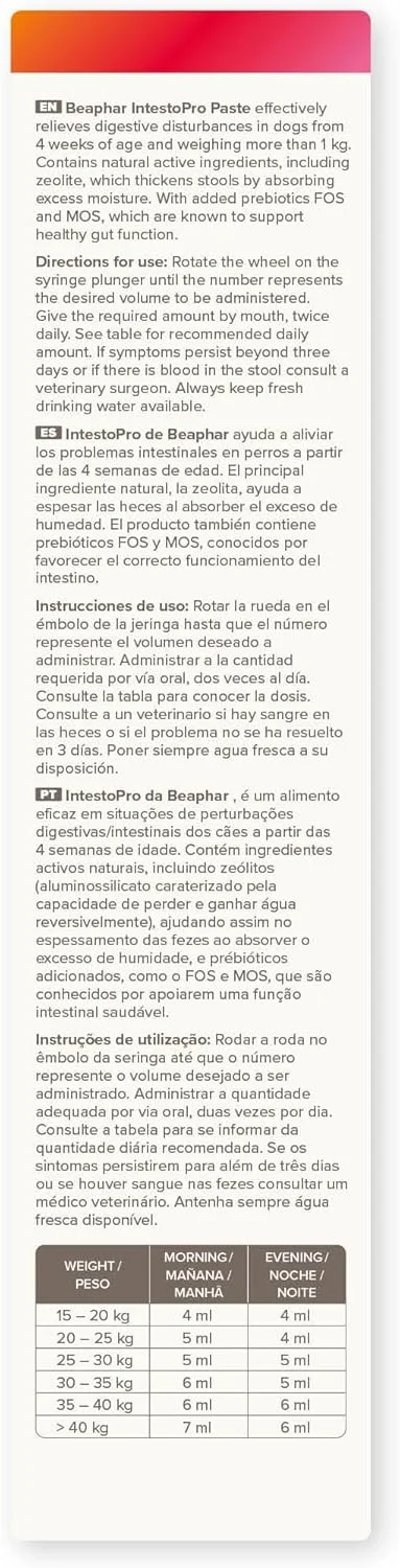 خمیر ضد اسهال سگ بزرگسال Beaphar IntestoPro، سرنگ 20 میلی لیتر