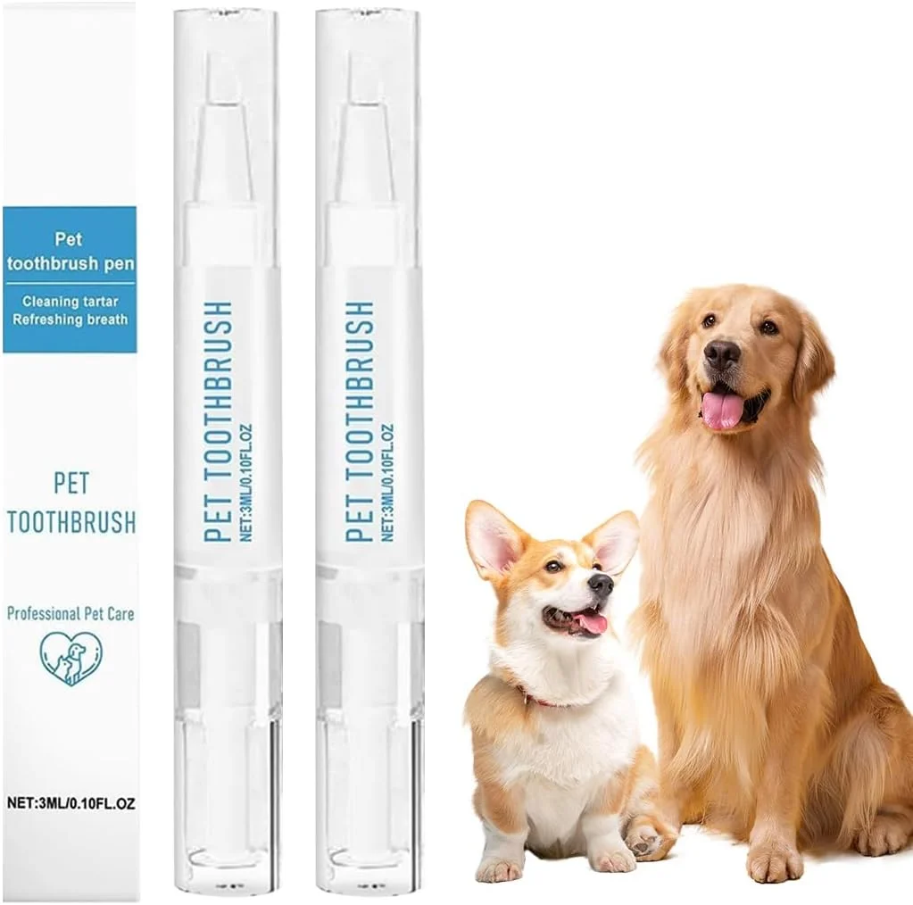 قلم مسواک برای سگ ها، قلم مسواک حیوانات خانگی، قلم تمیز کننده مسواک برای حیوانات خانگی، از بین برنده جرم دندان برای حیوانات خانگی برای بهبود بوی بد دهان و مبارزه با جرم دندان، بسته 2 عددی