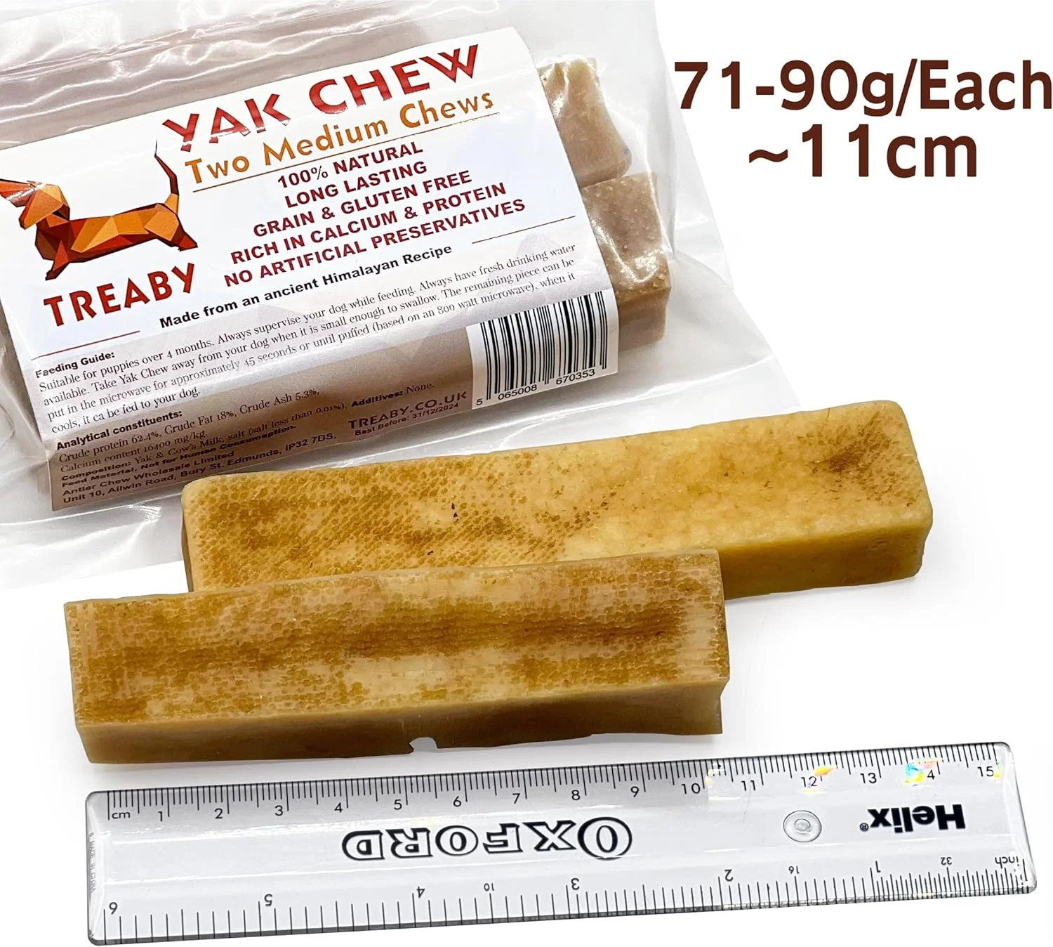 جویدنی یاک، دو عدد متوسط، ۱۰۰٪ طبیعی، ماندگاری طولانی، بدون غلات و گلوتن