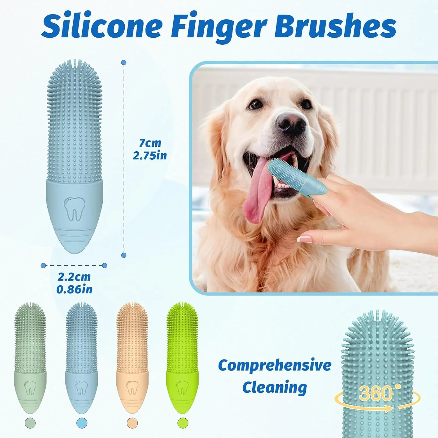 مسواک سگ، بسته 2 عددی مسواک سگ با سه سر، 4 مسواک انگشتی، 4 مسواک دو سر، مسواک تمیز کننده 360 درجه دندان حیوانات خانگی برای مراقبت از دندان گربه