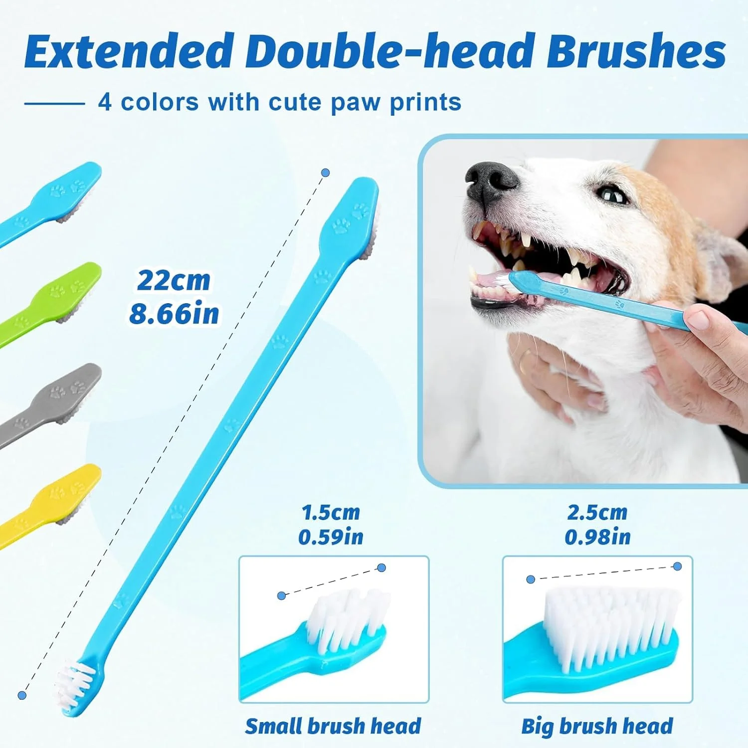 مسواک سگ، بسته 2 عددی مسواک سگ با سه سر، 4 مسواک انگشتی، 4 مسواک دو سر، مسواک تمیز کننده 360 درجه دندان حیوانات خانگی برای مراقبت از دندان گربه