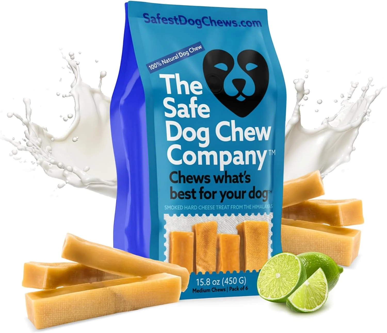 جویدنی پنیری ۱۰۰٪ طبیعی و ایمن - سایز متوسط (بسته ۶ عددی) - بدون تکه های درشت، بدون مواد نگهدارنده، بدون بوی بد، تمیز کننده عالی دندان، بسیار بادوام، برای سگ های متوسط