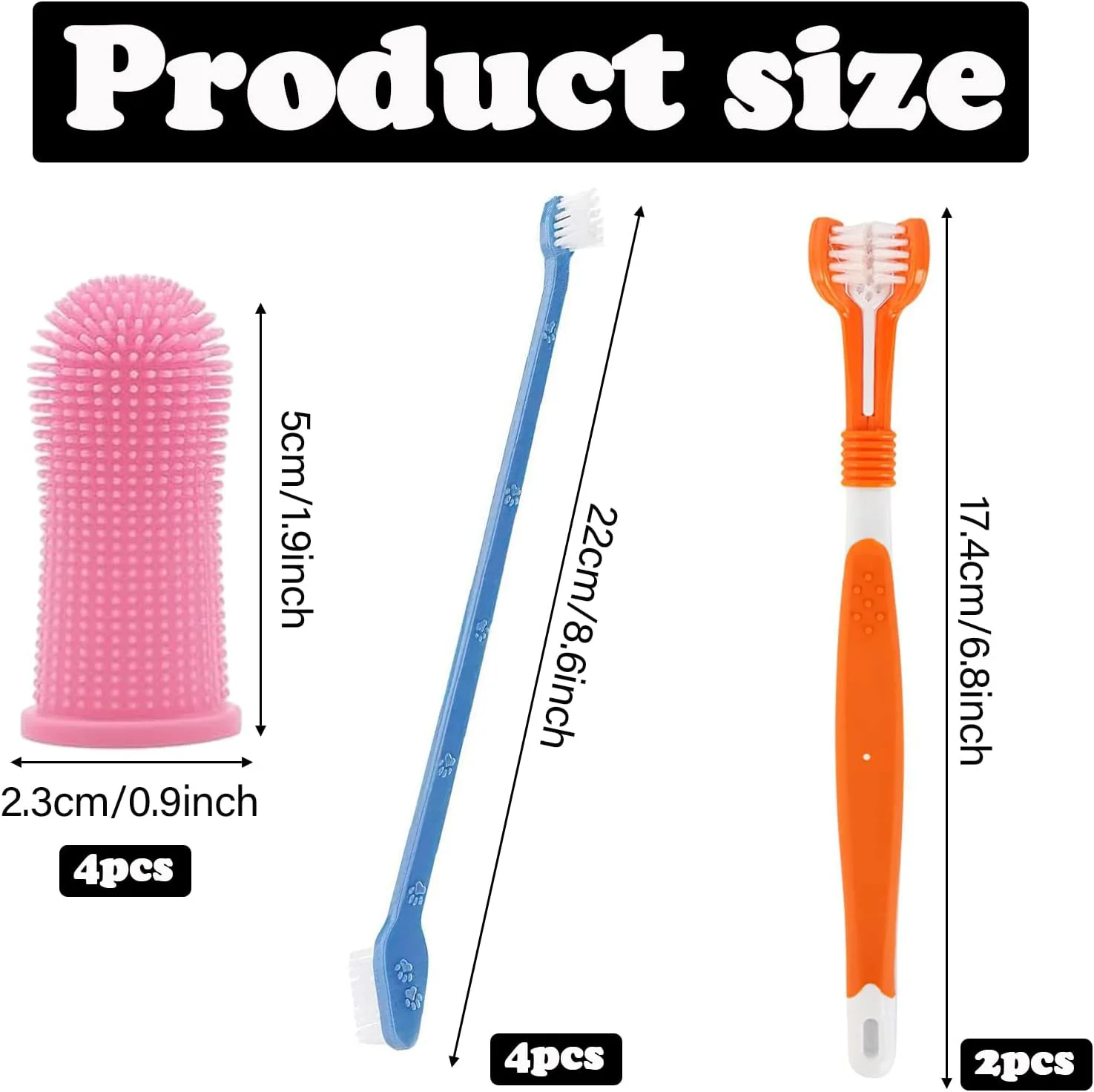 مجموعه مسواک دندان سگ، 2 عدد مسواک سه سر، 4 عدد مسواک انگشتی، 4 عدد مسواک دو سر، مسواک برای سگ های کوچک/گربه ها، حیوانات خانگی متوسط و بزرگ