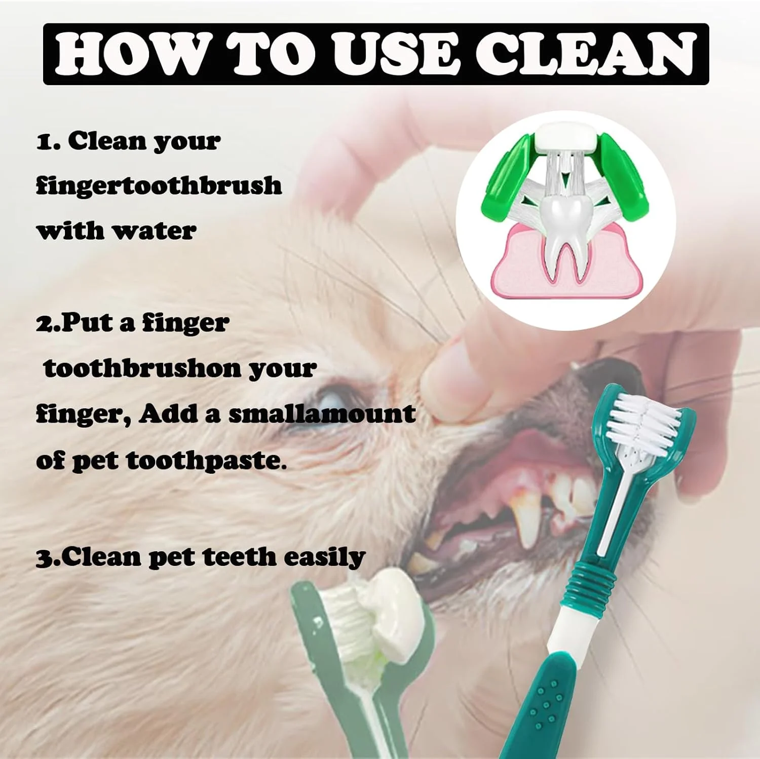 مجموعه مسواک دندان سگ، 2 عدد مسواک سه سر، 4 عدد مسواک انگشتی، 4 عدد مسواک دو سر، مسواک برای سگ های کوچک/گربه ها، حیوانات خانگی متوسط و بزرگ