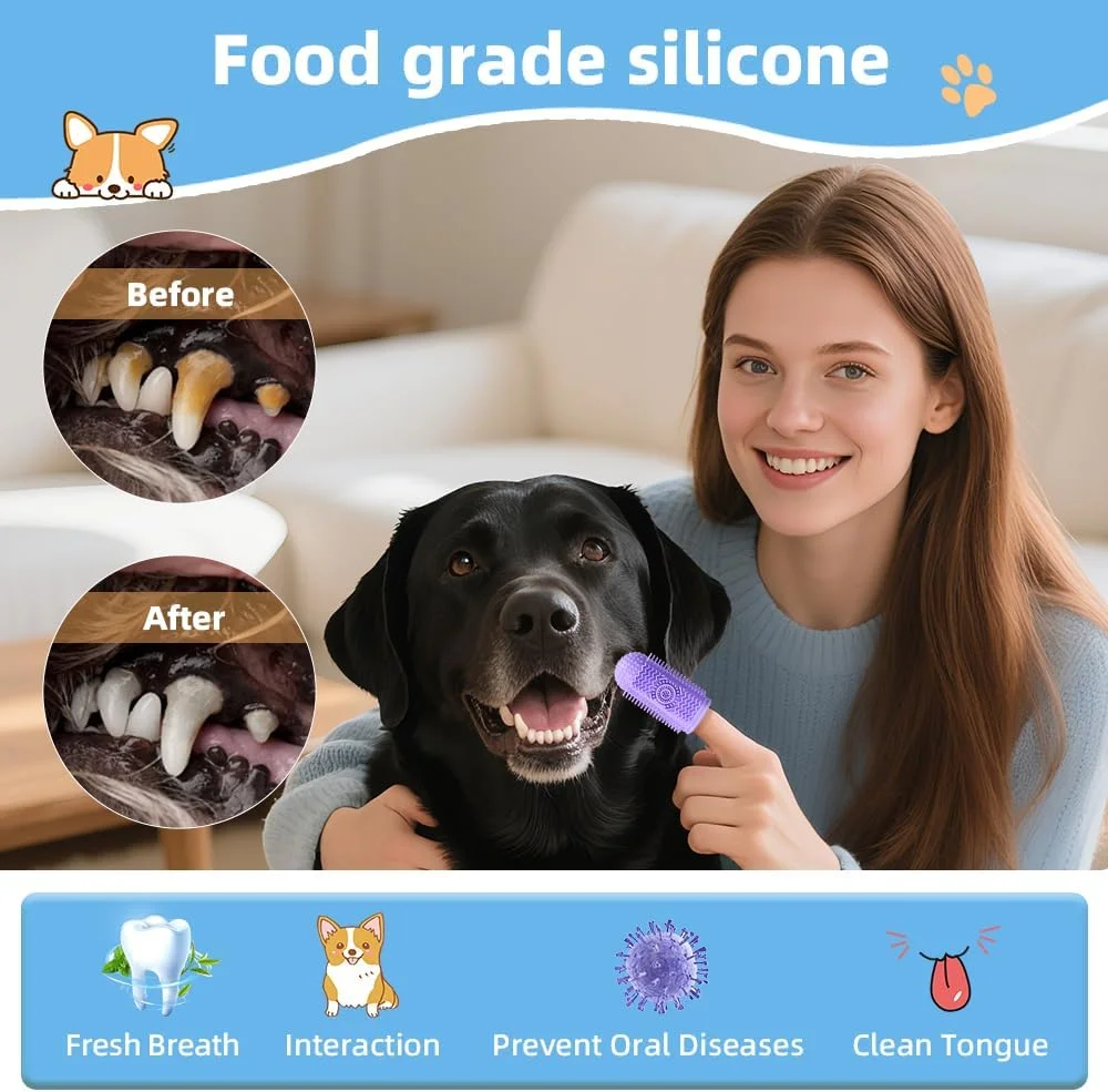 ست مسواک انگشتی سیلیکونی سگ 6 عددی، کیت مسواک زدن 360 درجه سگ، مسواک انگشتی، مسواک گربه، تمیز کردن دندان، مراقبت از دندان سگ و گربه